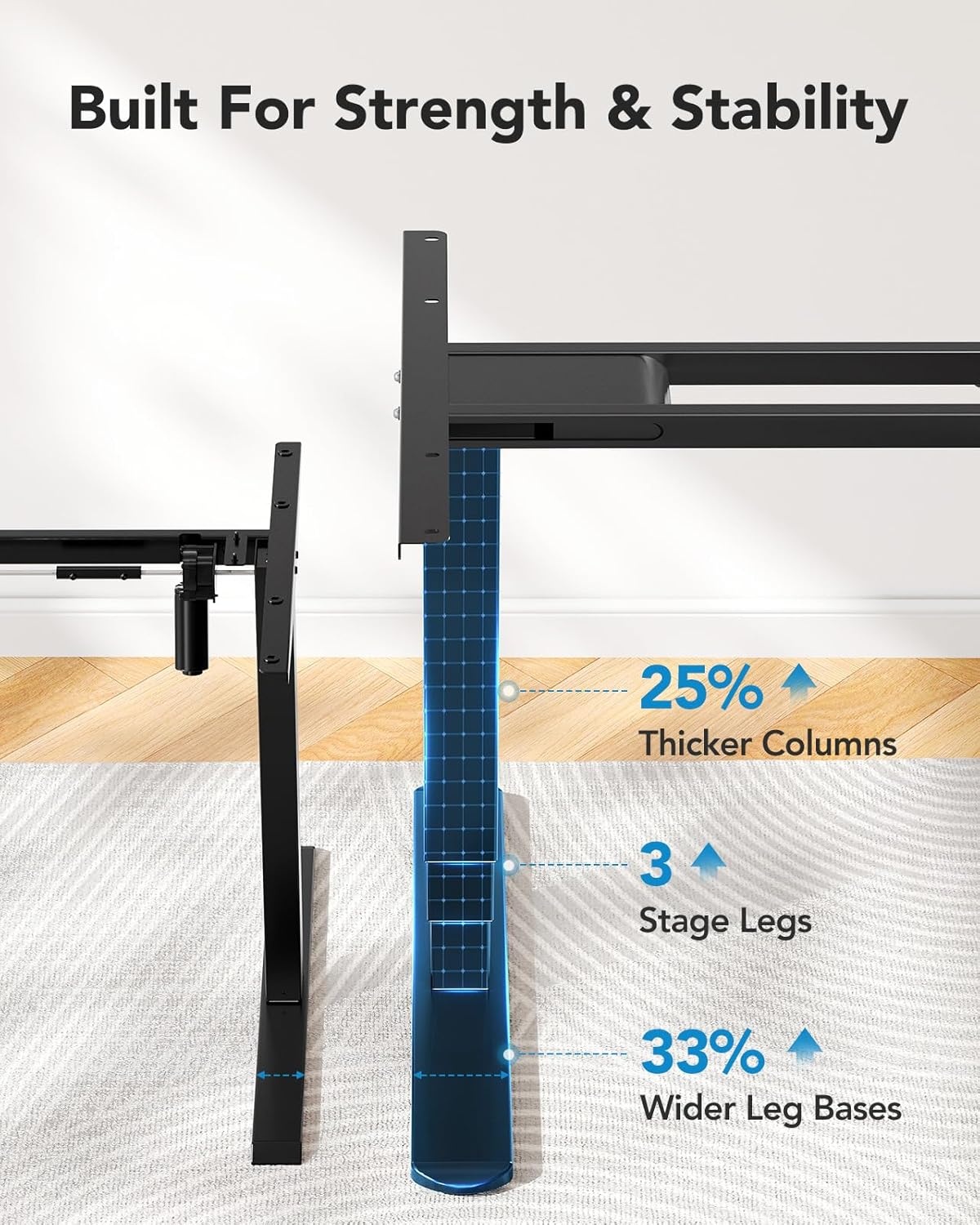 image:imageHUANUO Electric Standing Desks Frame with 265 lbs Dual MotorThick TShaped Desk Legs Made of Automotive Grade Steelfor Max 90x315 Desktop Height Adjustable Desk Frame for Home Office Frame OnlyBlack