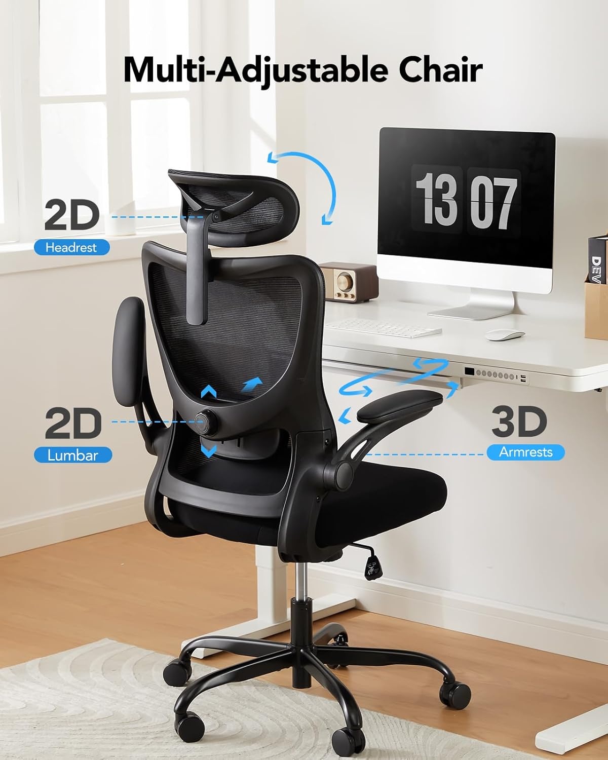 image:imageHUANUO Ergonomic Office Chair High Back Computer Desk Chair with Adjustable Lumbar Support and Headrest Comfy Gaming Chair with 3D Armrests Home Office Rolling Chair Max Load 300 lbs