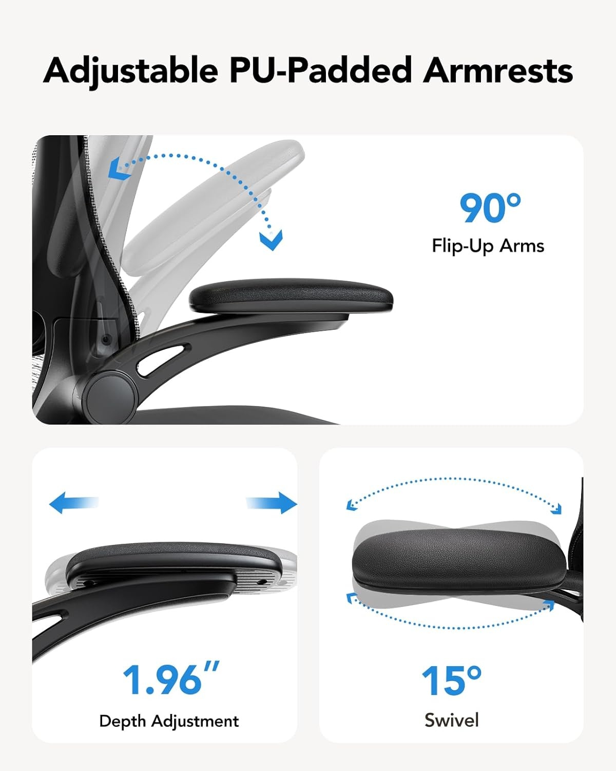 image:imageHUANUO Ergonomic Office Chair High Back Computer Desk Chair with Adjustable Lumbar Support and Headrest Comfy Gaming Chair with 3D Armrests Home Office Rolling Chair Max Load 300 lbs