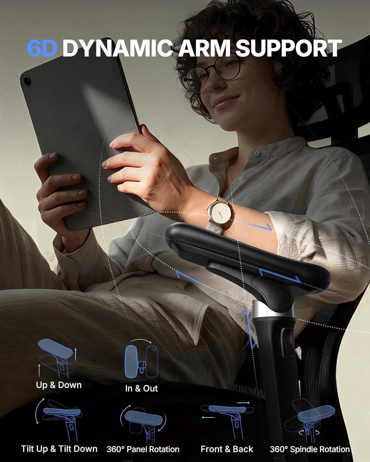 image:imageHUANUO Ergonomic Office Chair with 6D Armrest Seat Depth Adjustment Lumbar Support Quiet Rubber Caster High Back Mesh Gaming Chair with 3D Headrest Big and Tall Desk Chair for Home Office Black