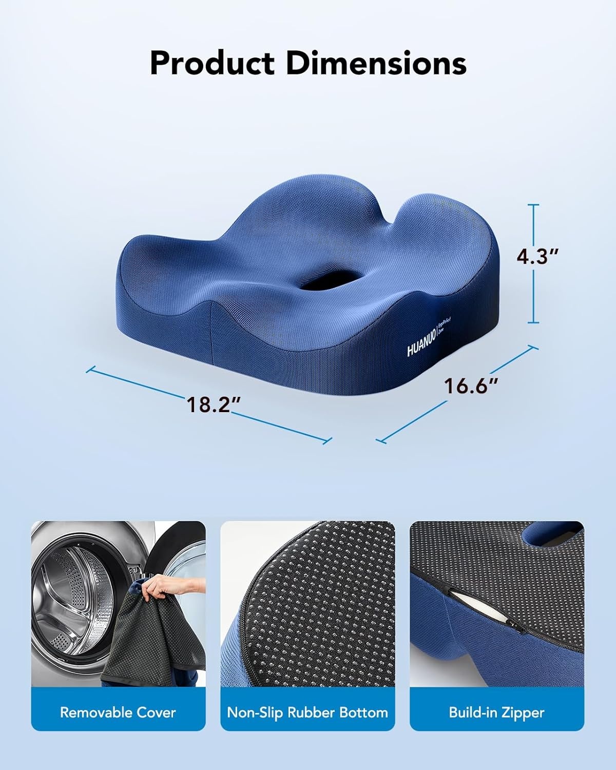 image:imageHUANUO Ergonomic Seat Cushion Memory Foam Cooling Gel Office Chair Cushion for Hip Support Tailbone Pressure Relief Breathable Car Seat Cushion for Home Work Driving