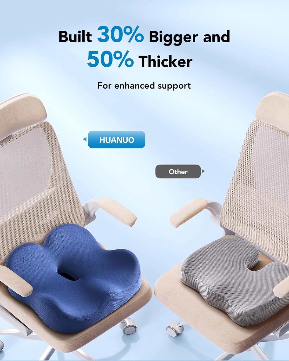 image:imageHUANUO Ergonomic Seat Cushion Memory Foam Cooling Gel Office Chair Cushion for Hip Support Tailbone Pressure Relief Breathable Car Seat Cushion for Home Work Driving