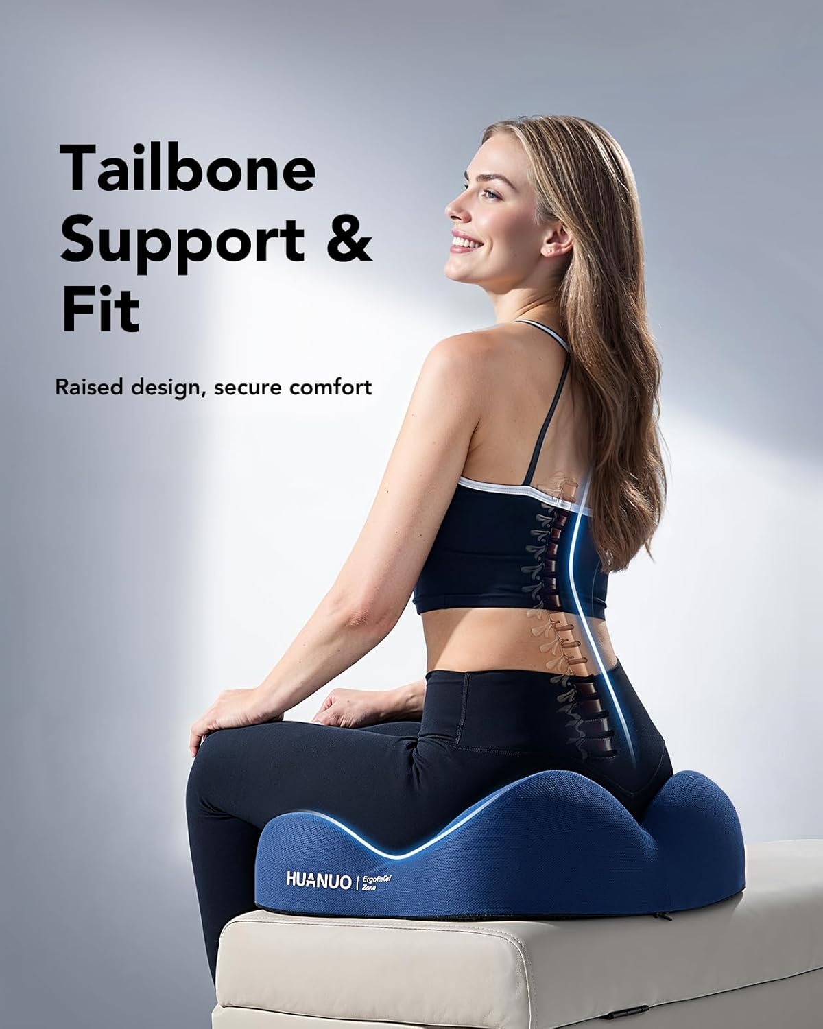 image:imageHUANUO Ergonomic Seat Cushion Memory Foam Cooling Gel Office Chair Cushion for Hip Support Tailbone Pressure Relief Breathable Car Seat Cushion for Home Work Driving
