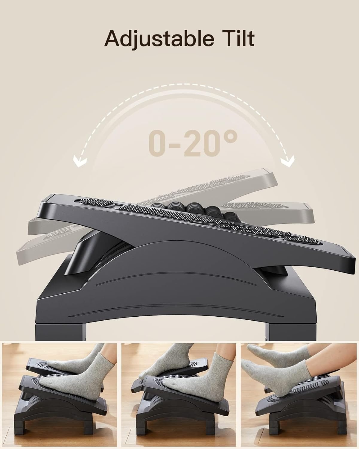 image:imageHUANUO Foot Rest Under Desk Adjustable Ergonomic Footrest for Under Desk at Work or Gaming with Massage Texture and Roller 20 Degree Tilt Angle Adjustment Foot Stool for Office Home