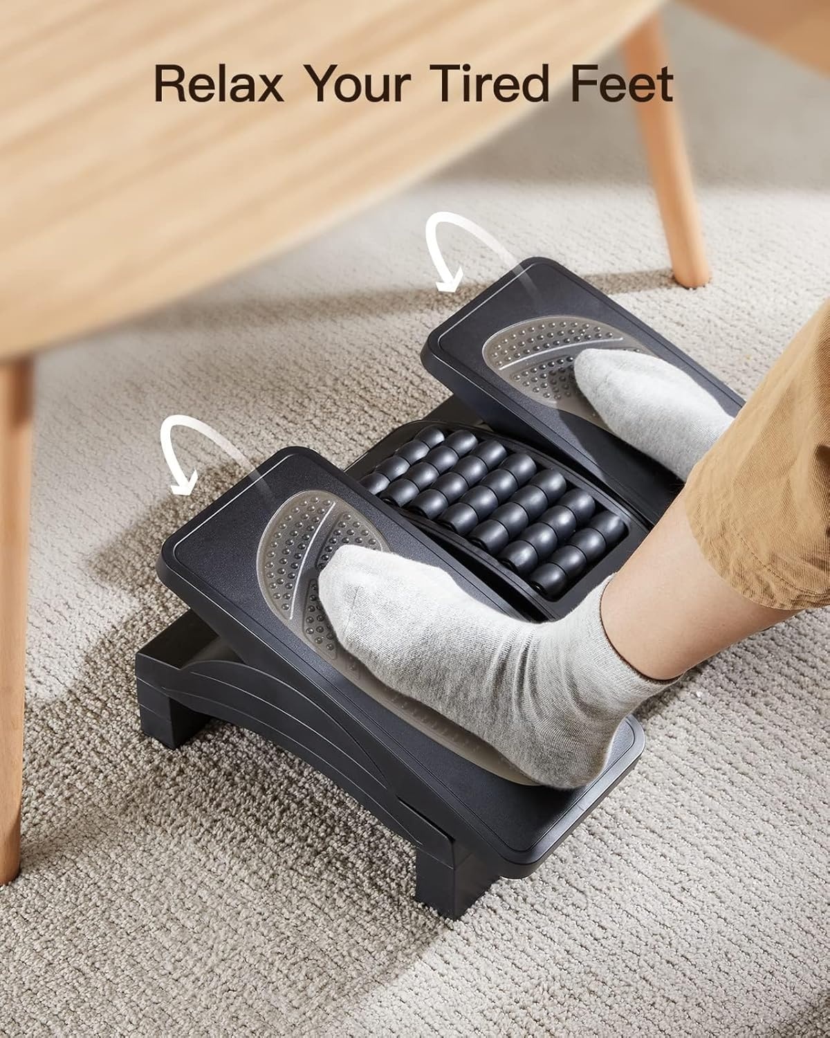 image:imageHUANUO Foot Rest Under Desk Adjustable Ergonomic Footrest for Under Desk at Work or Gaming with Massage Texture and Roller 20 Degree Tilt Angle Adjustment Foot Stool for Office Home