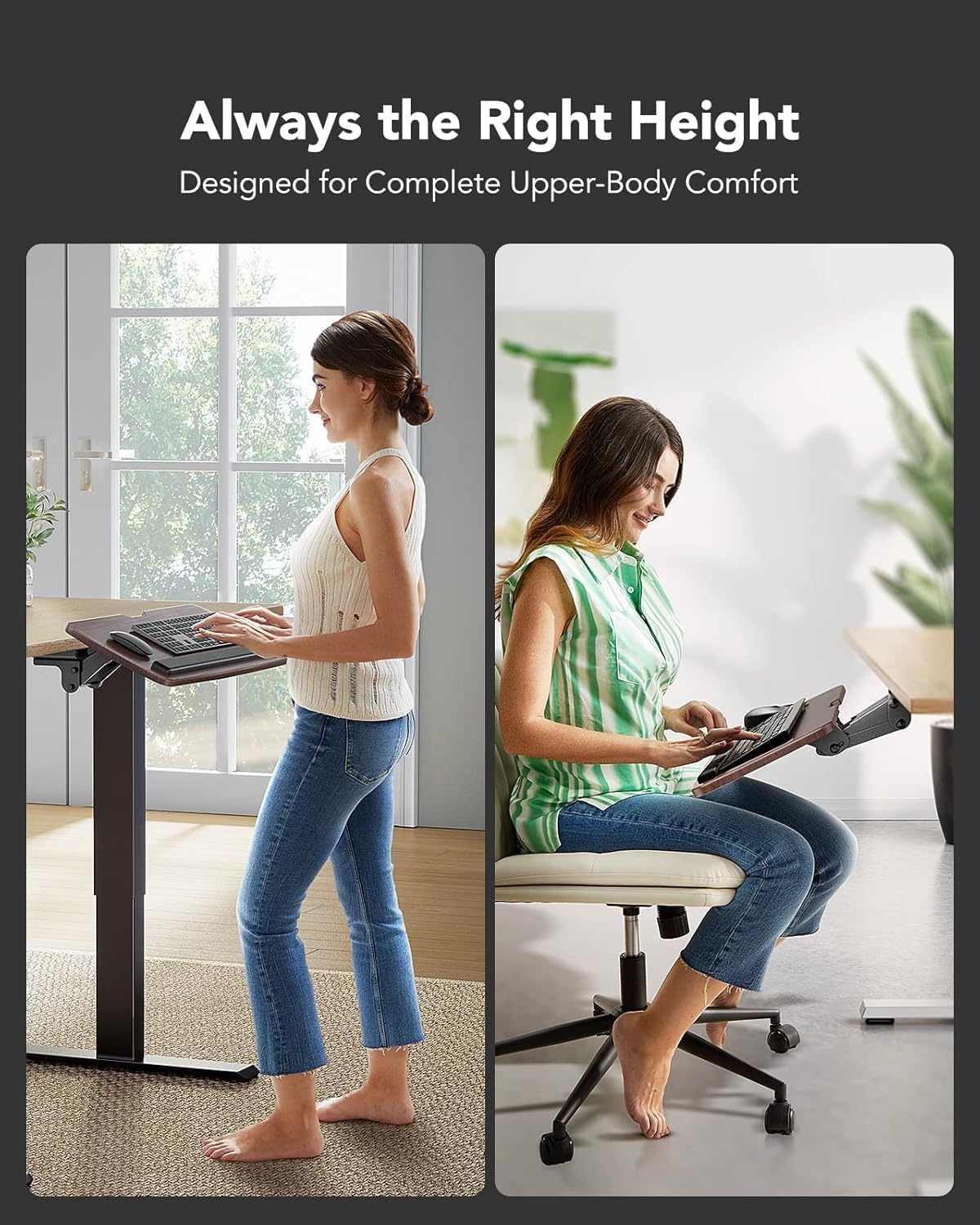 image:imageHUANUO Keyboard Tray Under Desk 360 Adjustable Ergonomic Sliding Keyboard amp Mouse Tray Under Desk Keyboard Tray Slide Out Keyboard Holder Under Desk for Typing in Home Office Work 25W x 984DBrown