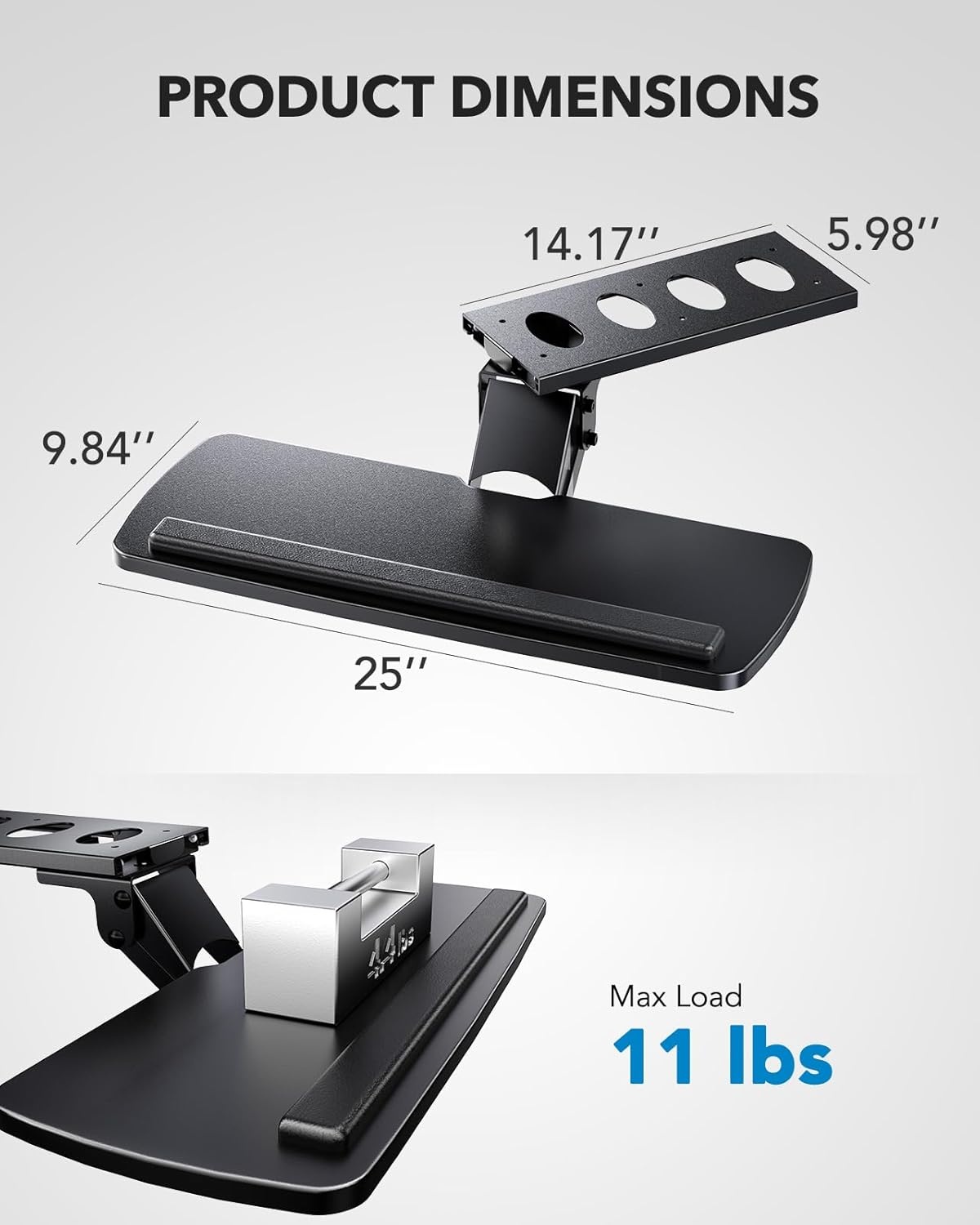 image:imageHUANUO Keyboard Tray Under Desk 360 Adjustable Ergonomic Sliding Keyboard amp Mouse Tray Under Desk Keyboard Tray Slide Out Keyboard Holder Under Desk for Typing in Home Office Work 25W x 984DBlack
