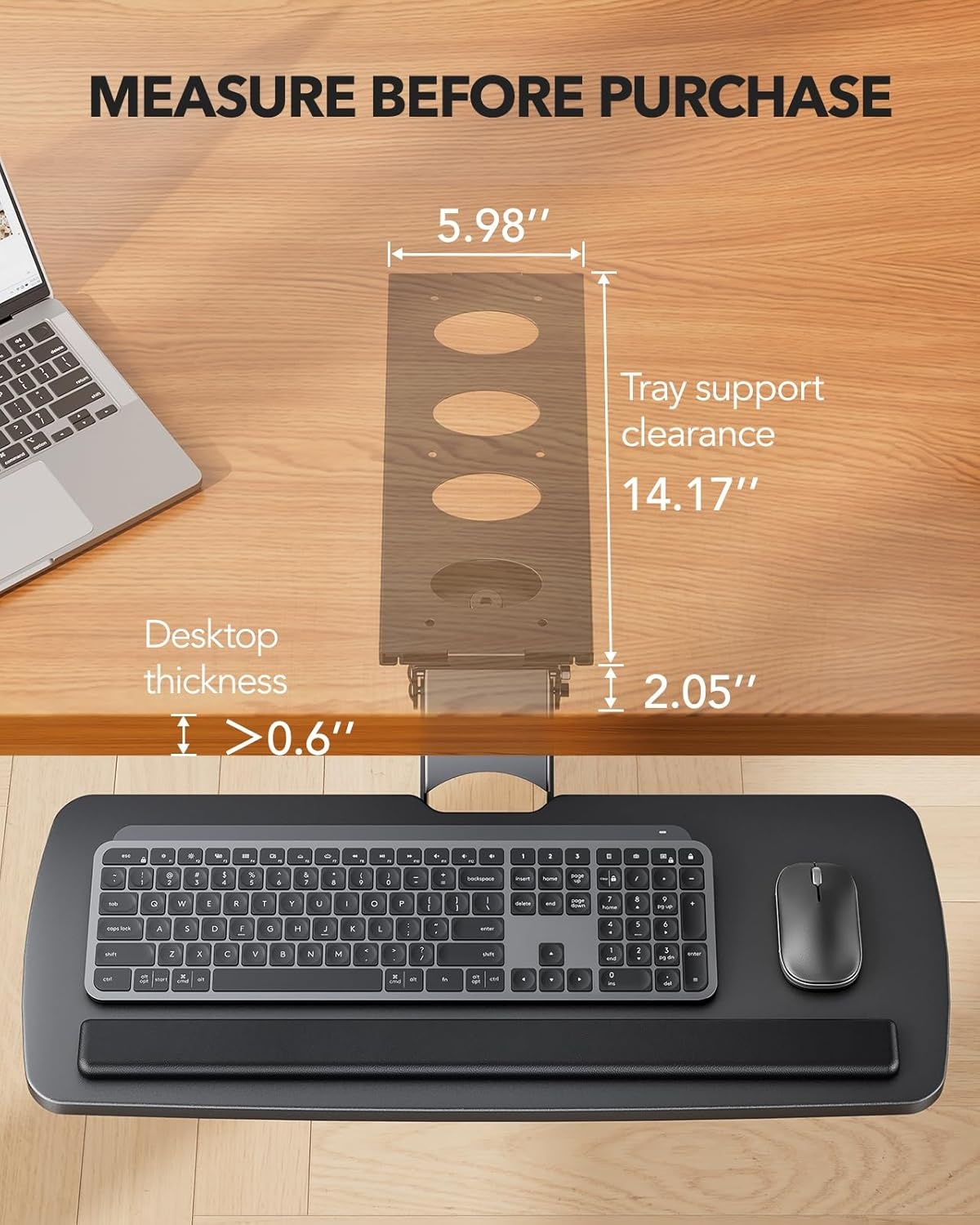 image:imageHUANUO Keyboard Tray Under Desk 360 Adjustable Ergonomic Sliding Keyboard amp Mouse Tray Under Desk Keyboard Tray Slide Out Keyboard Holder Under Desk for Typing in Home Office Work 25W x 984DBlack