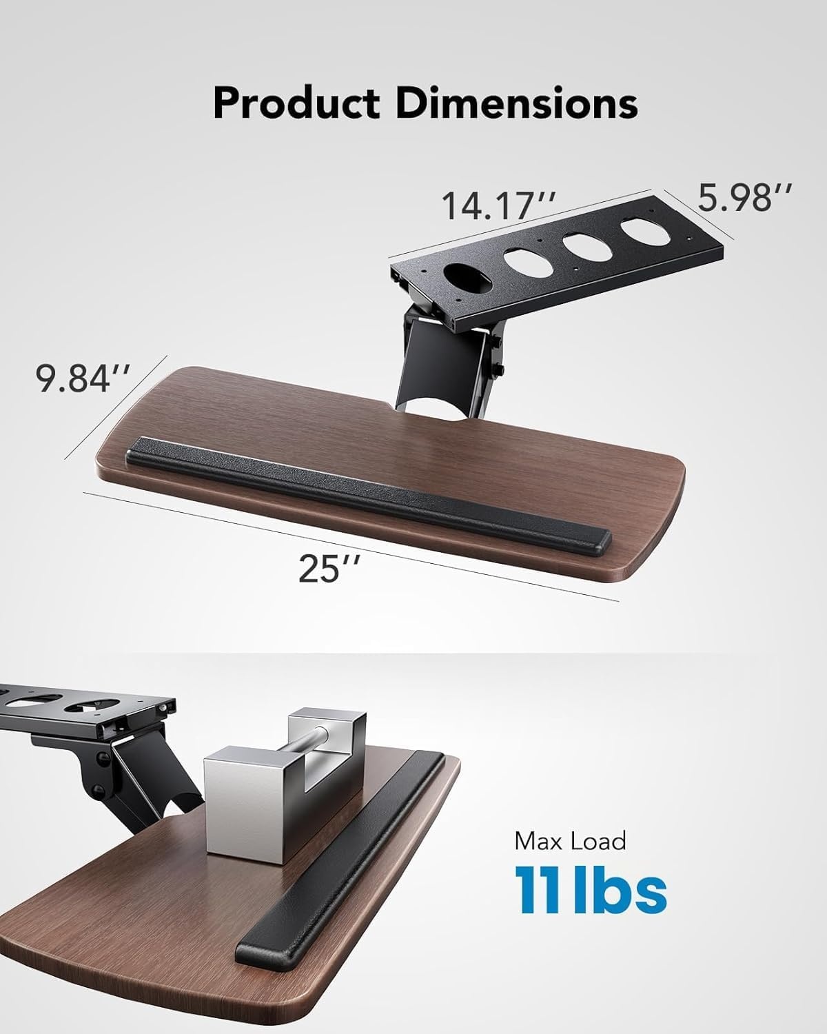 image:imageHUANUO Keyboard Tray Under Desk 360 Adjustable Ergonomic Sliding Keyboard amp Mouse Tray Under Desk Keyboard Tray Slide Out Keyboard Holder Under Desk for Typing in Home Office Work 25W x 984DBrown