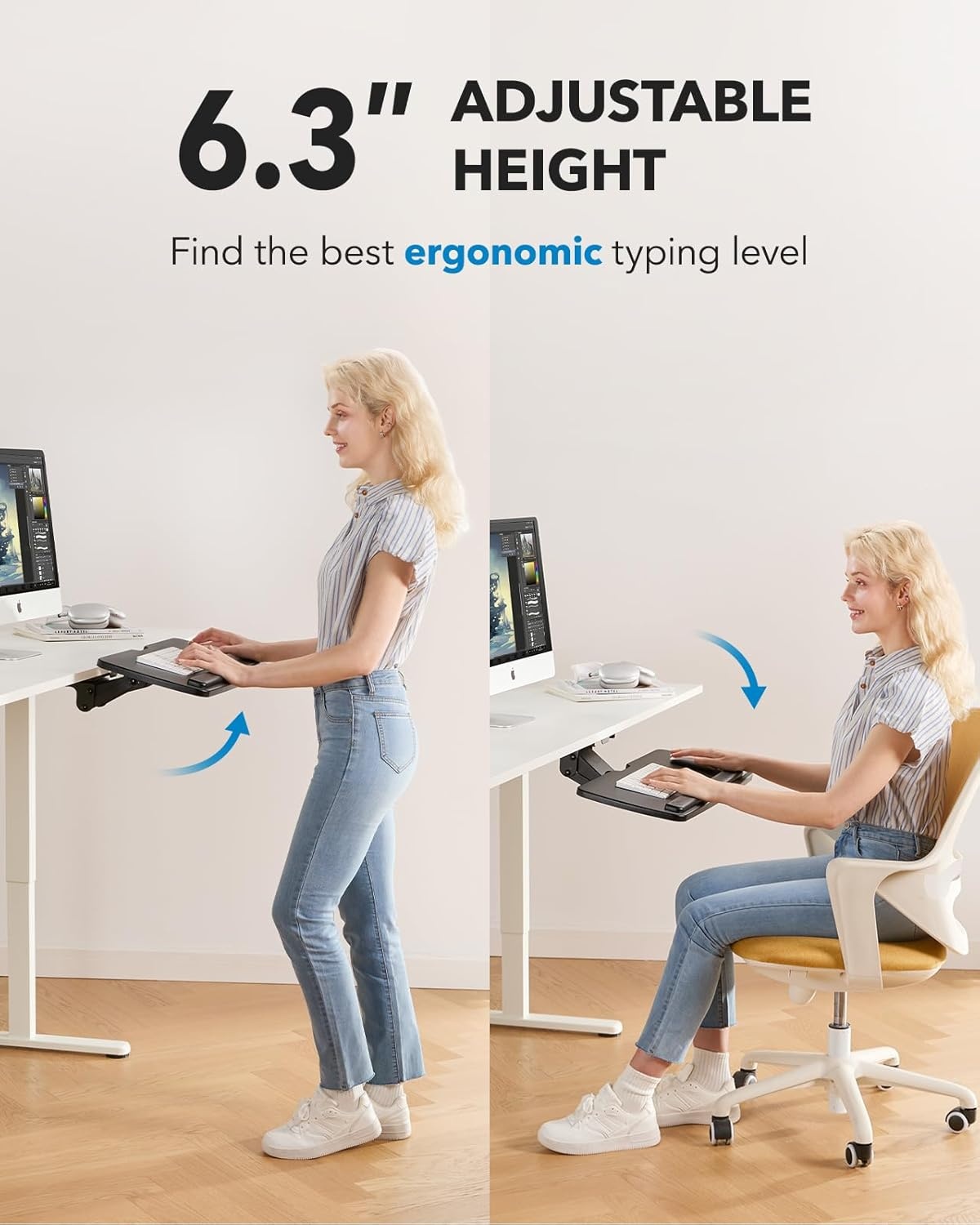 image:imageHUANUO Keyboard Tray Under Desk 360 Adjustable Ergonomic Sliding Keyboard amp Mouse Tray Under Desk Keyboard Tray Slide Out Keyboard Holder Under Desk for Typing in Home Office Work 25W x 984DBlack
