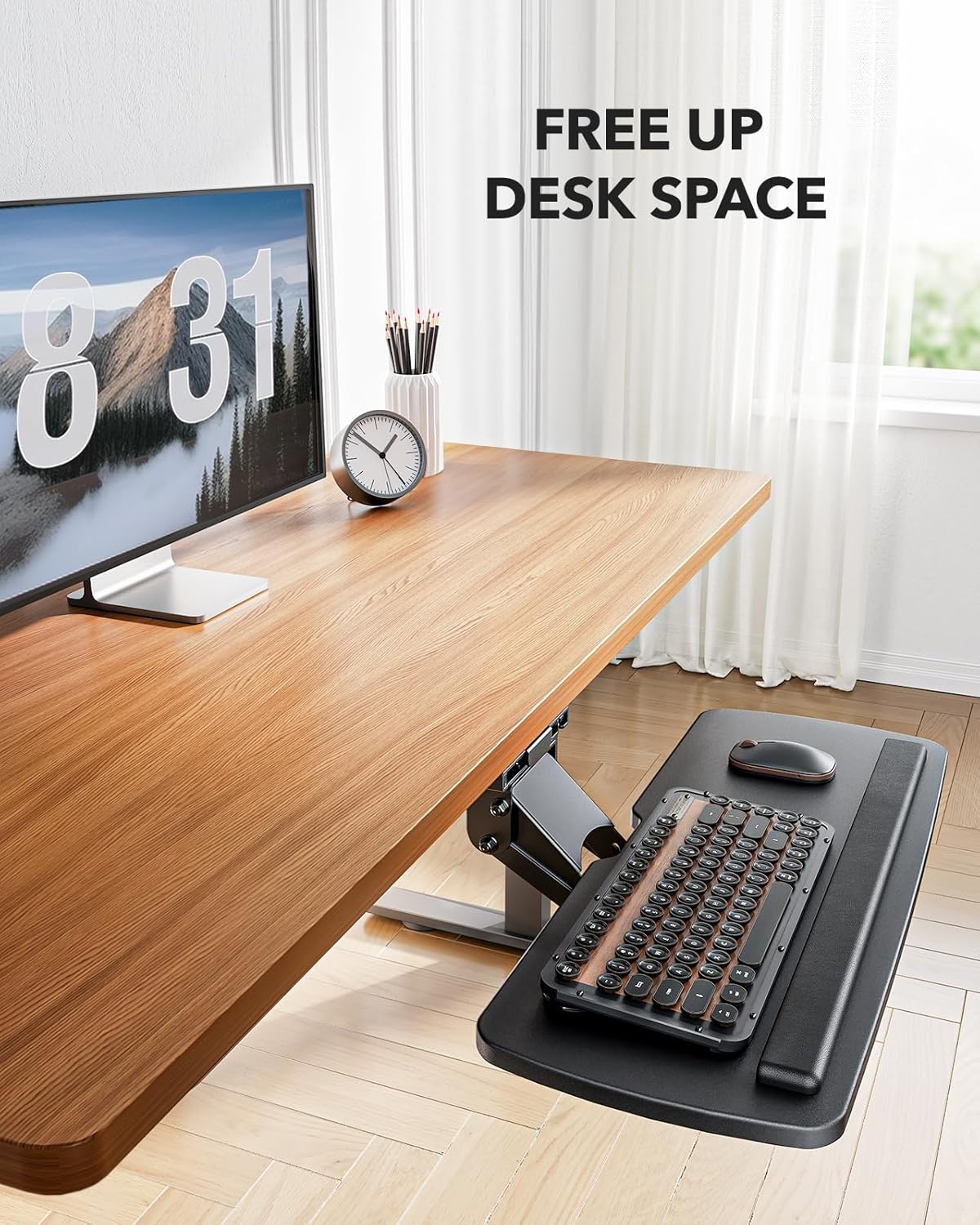 image:imageHUANUO Keyboard Tray Under Desk 360 Adjustable Ergonomic Sliding Keyboard amp Mouse Tray Under Desk Keyboard Tray Slide Out Keyboard Holder Under Desk for Typing in Home Office Work 25W x 984DBlack