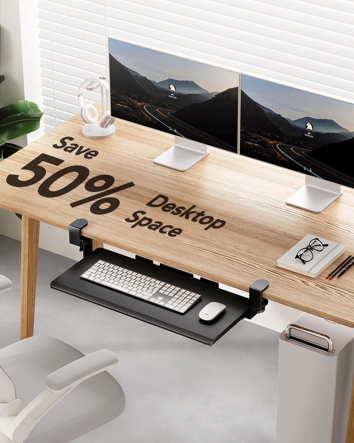 image:imageHUANUO Keyboard Tray Under Desk Keyboard Holder with CClamp Hardware 265 W x 118 D Slide Out Computer Keyboard amp Mouse Tray for Home Office Black HNKB12B Large