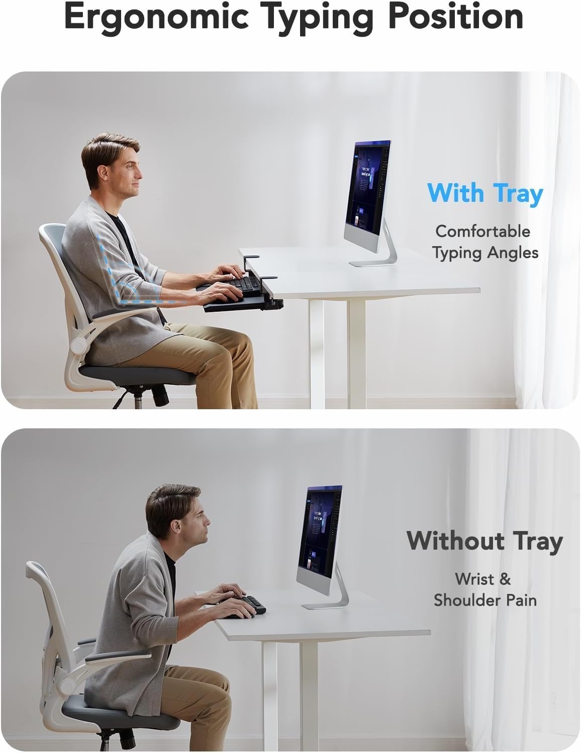 image:imageHUANUO Keyboard Tray Under Desk Keyboard Holder with CClamp Hardware 265 W x 118 D Slide Out Computer Keyboard amp Mouse Tray for Home Office Black HNKB12B Large