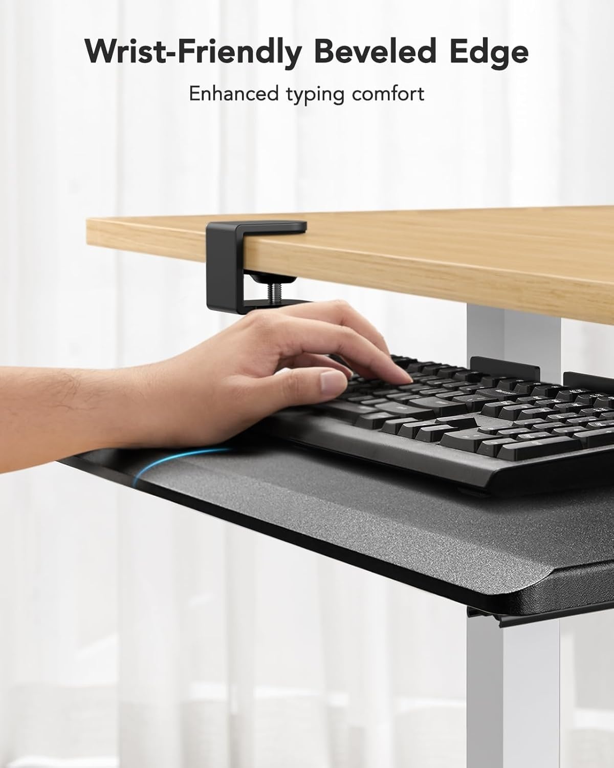 image:imageHUANUO Keyboard Tray Under Desk Keyboard Holder with CClamp Hardware 265 W x 118 D Slide Out Computer Keyboard amp Mouse Tray for Home Office Black HNKB12B Large