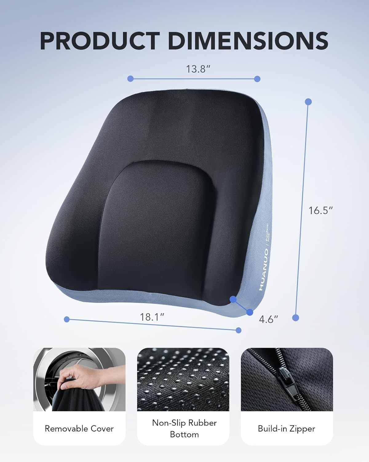 image:imageHUANUO Lumbar Support Pillow for Office Chair Car Back Support Pillow Memory Foam Back Cushion with Double Adjustable Straps Ergonomic Posture Corrector for Sitting Comfort