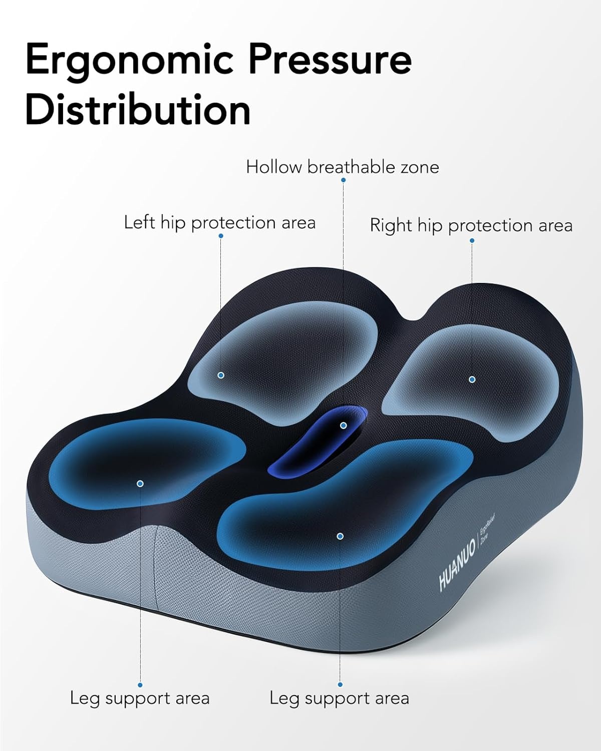 image:imageHUANUO Office Seat Cushion for Tailbone Support HighDensity Memory Foam Cushion Breathable Coccyx Cushion NonSlip Bottom for Sciatica Relief Perfect for Office Car and Wheelchair