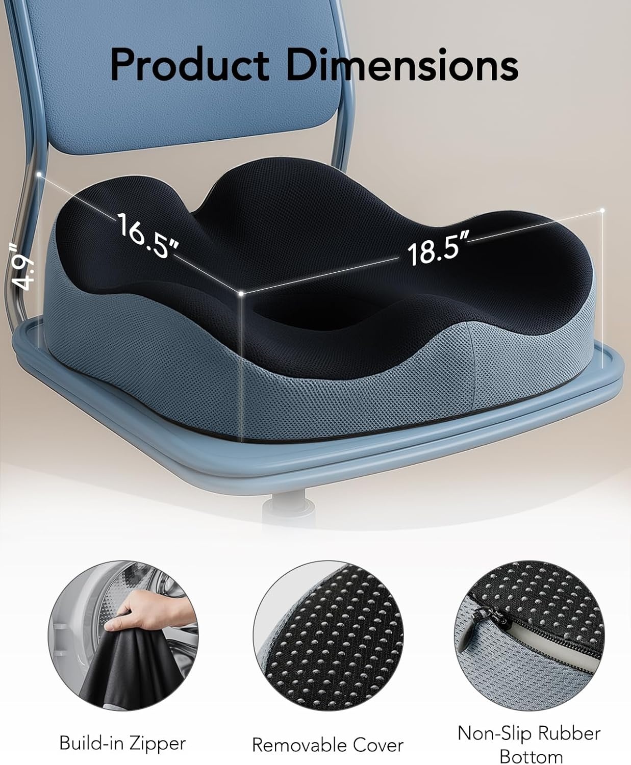 image:imageHUANUO Office Seat Cushion for Tailbone Support HighDensity Memory Foam Cushion Breathable Coccyx Cushion NonSlip Bottom for Sciatica Relief Perfect for Office Car and Wheelchair