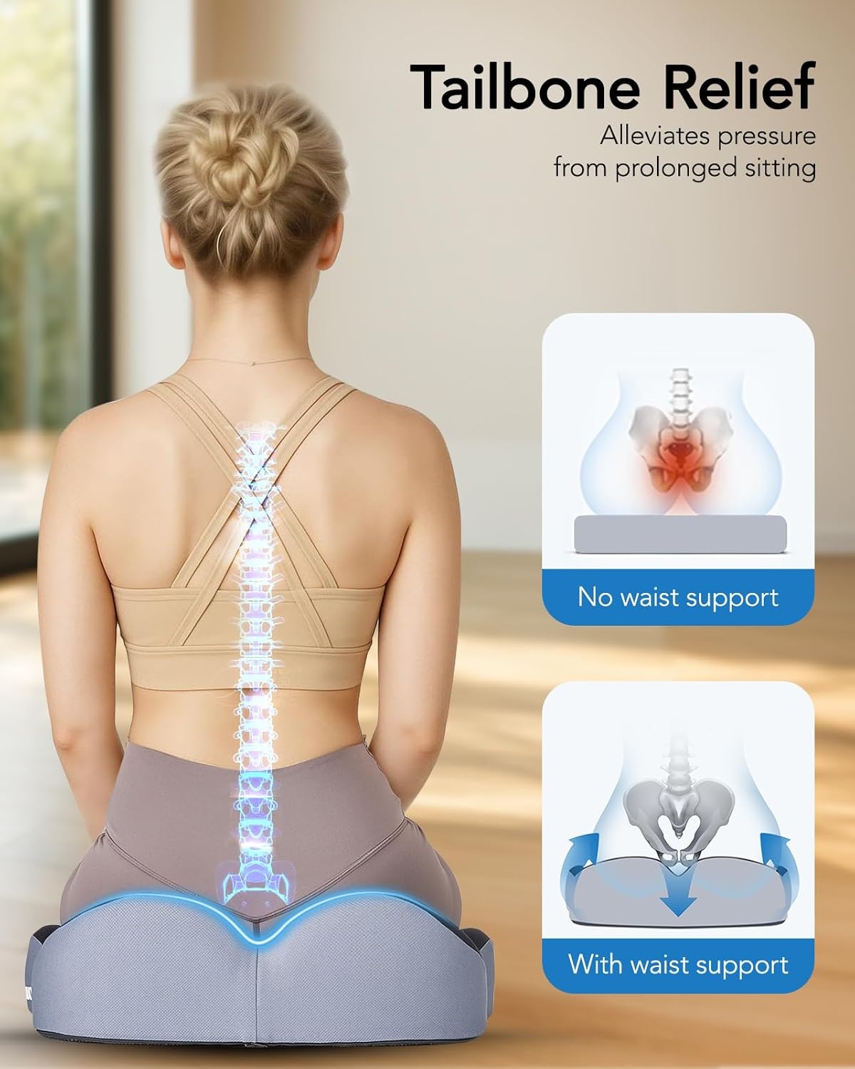 image:imageHUANUO Office Seat Cushion for Tailbone Support HighDensity Memory Foam Cushion Breathable Coccyx Cushion NonSlip Bottom for Sciatica Relief Perfect for Office Car and Wheelchair