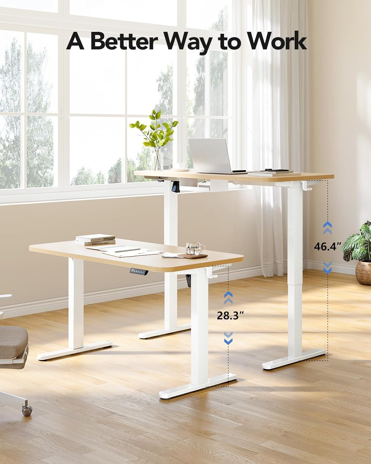 image:imageHUANUO Standing Desk Frame with 220lbs Powerful Brushless Motor Double Crossbeam Structure Thick Adjustable Desk Legs for Max 354 x 866 Desktop for Home Office Black Frame OnlyWhite