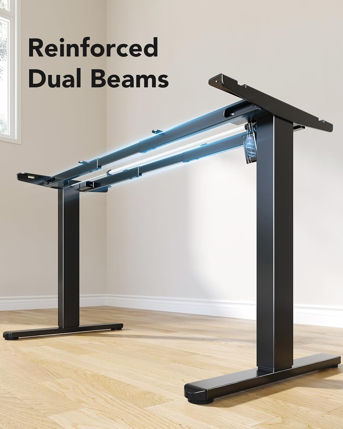 image:imageHUANUO Standing Desk Frame with 220lbs Powerful Brushless Motor Double Crossbeam Structure Thick Adjustable Desk Legs for Max 354 x 866 Desktop for Home Office Black Frame OnlyBlack
