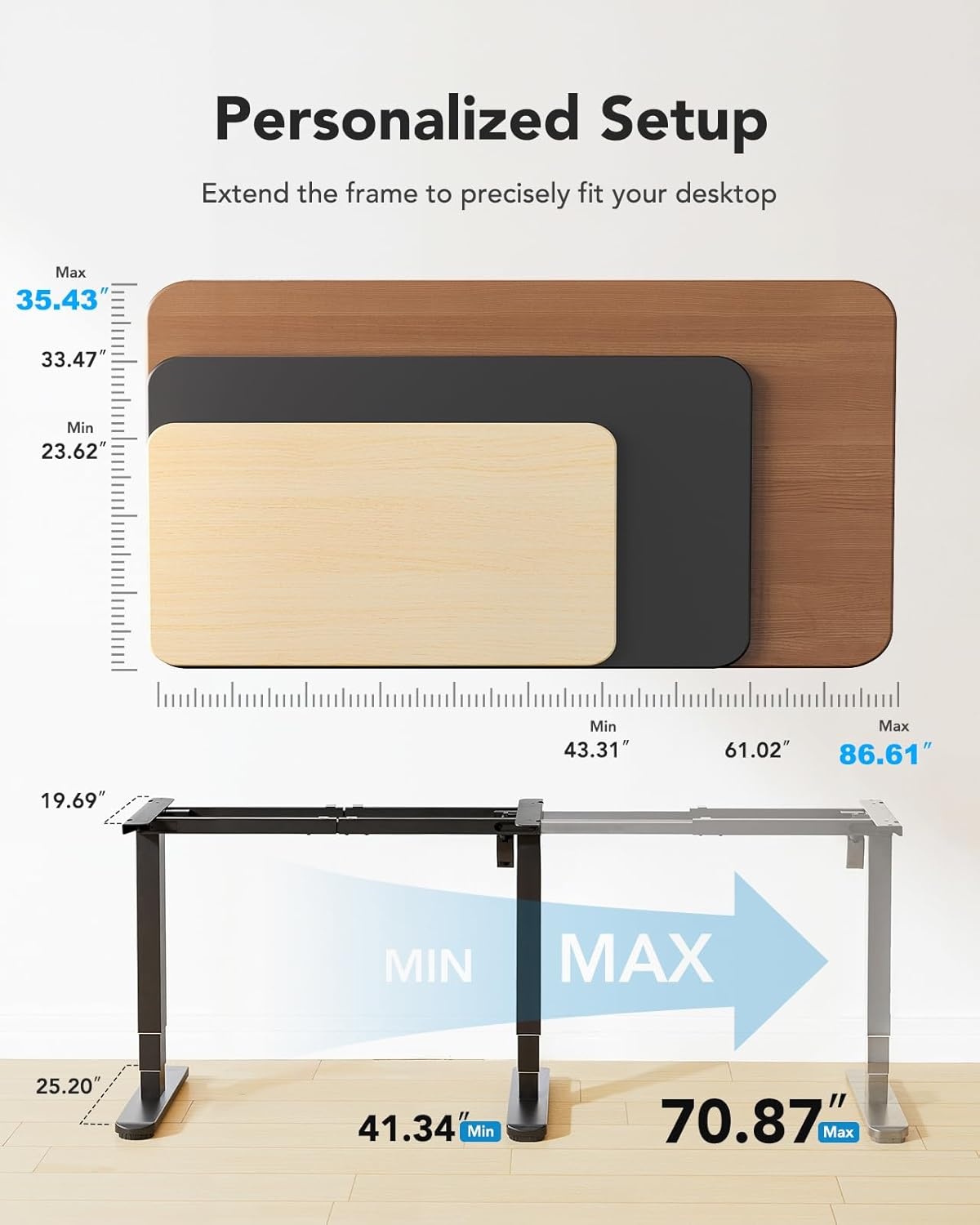 image:imageHUANUO Standing Desk Frame with 220lbs Powerful Brushless Motor Double Crossbeam Structure Thick Adjustable Desk Legs for Max 354 x 866 Desktop for Home Office Black Frame OnlyBlack