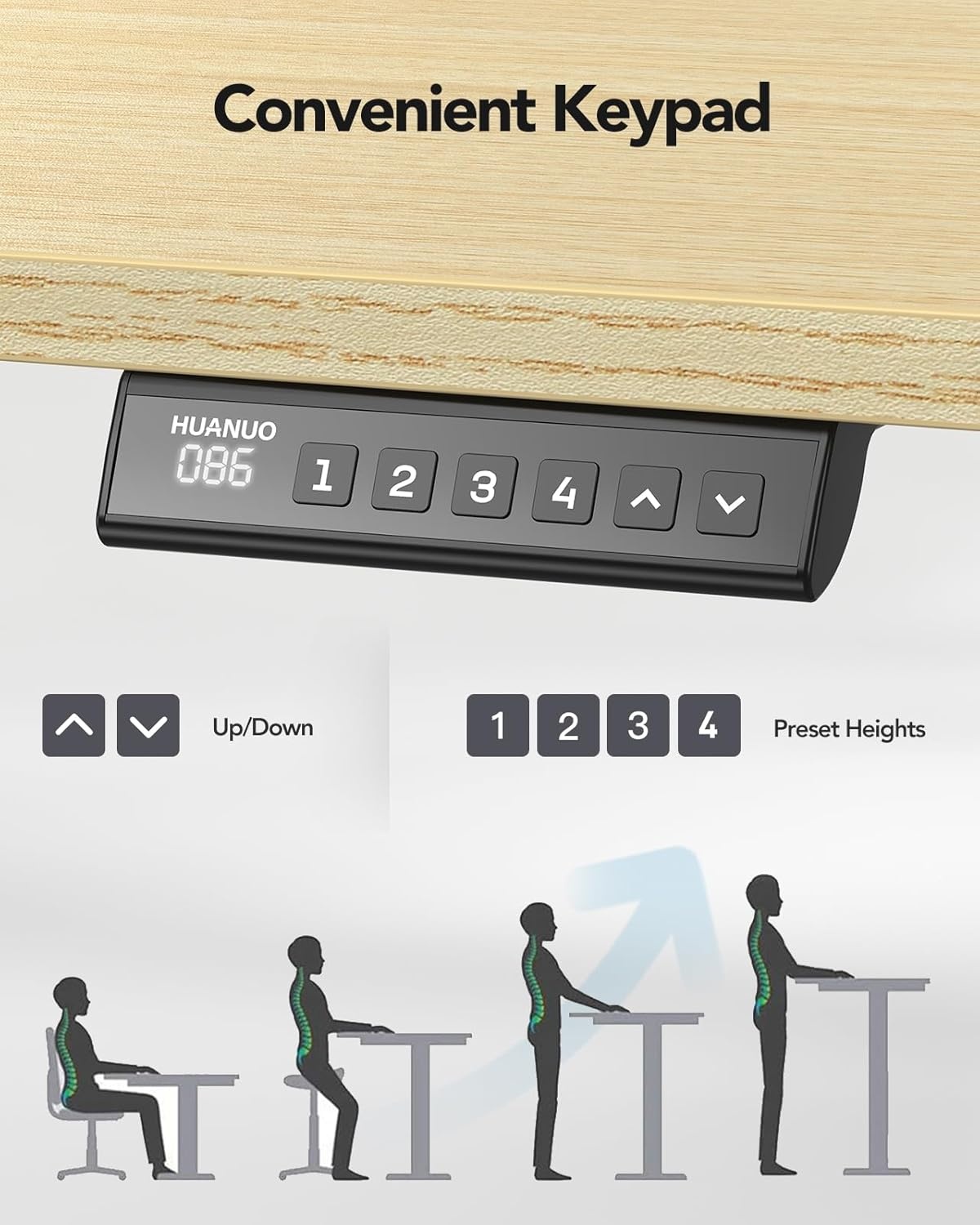 image:imageHUANUO Standing Desk Frame with 220lbs Powerful Brushless Motor Double Crossbeam Structure Thick Adjustable Desk Legs for Max 354 x 866 Desktop for Home Office Black Frame OnlyWhite