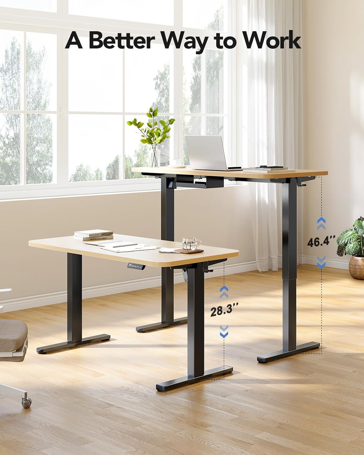 image:imageHUANUO Standing Desk Frame with 220lbs Powerful Brushless Motor Double Crossbeam Structure Thick Adjustable Desk Legs for Max 354 x 866 Desktop for Home Office Black Frame OnlyBlack