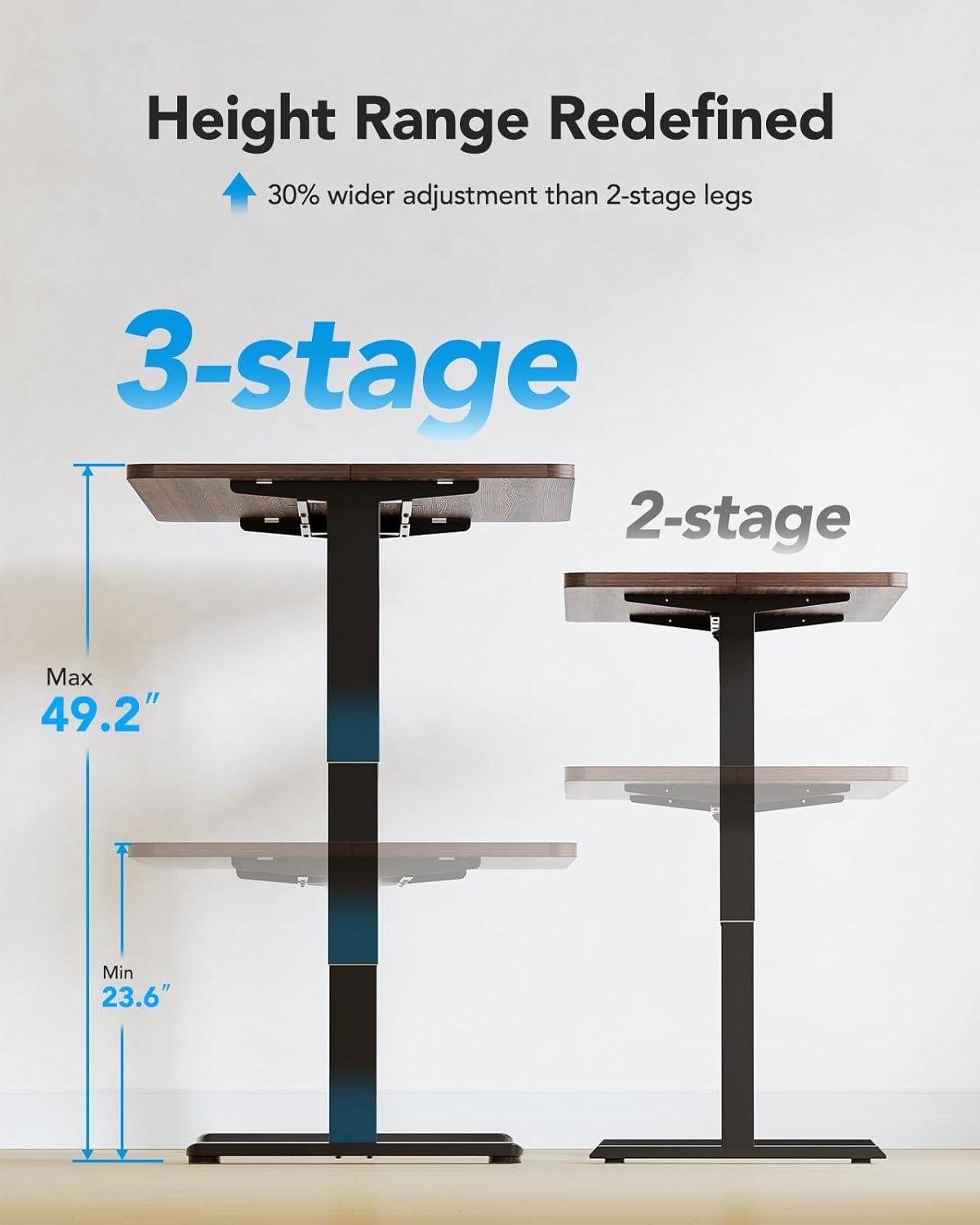image:imageHUANUO Standing Desk Frame with 220lbs Powerful Brushless Motor Double Crossbeam Structure Thick Adjustable Desk Legs for Max 354 x 866 Desktop for Home Office Black Frame OnlyBlack
