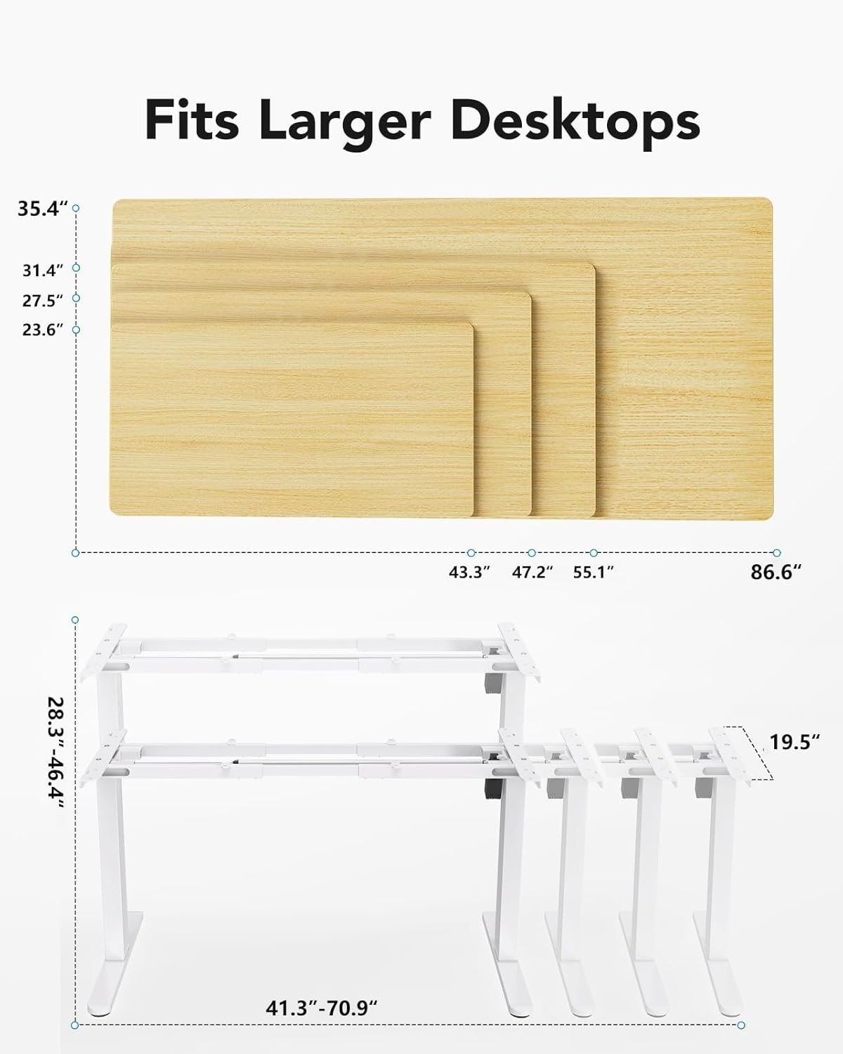 image:imageHUANUO Standing Desk Frame with 220lbs Powerful Brushless Motor Double Crossbeam Structure Thick Adjustable Desk Legs for Max 354 x 866 Desktop for Home Office Black Frame OnlyWhite