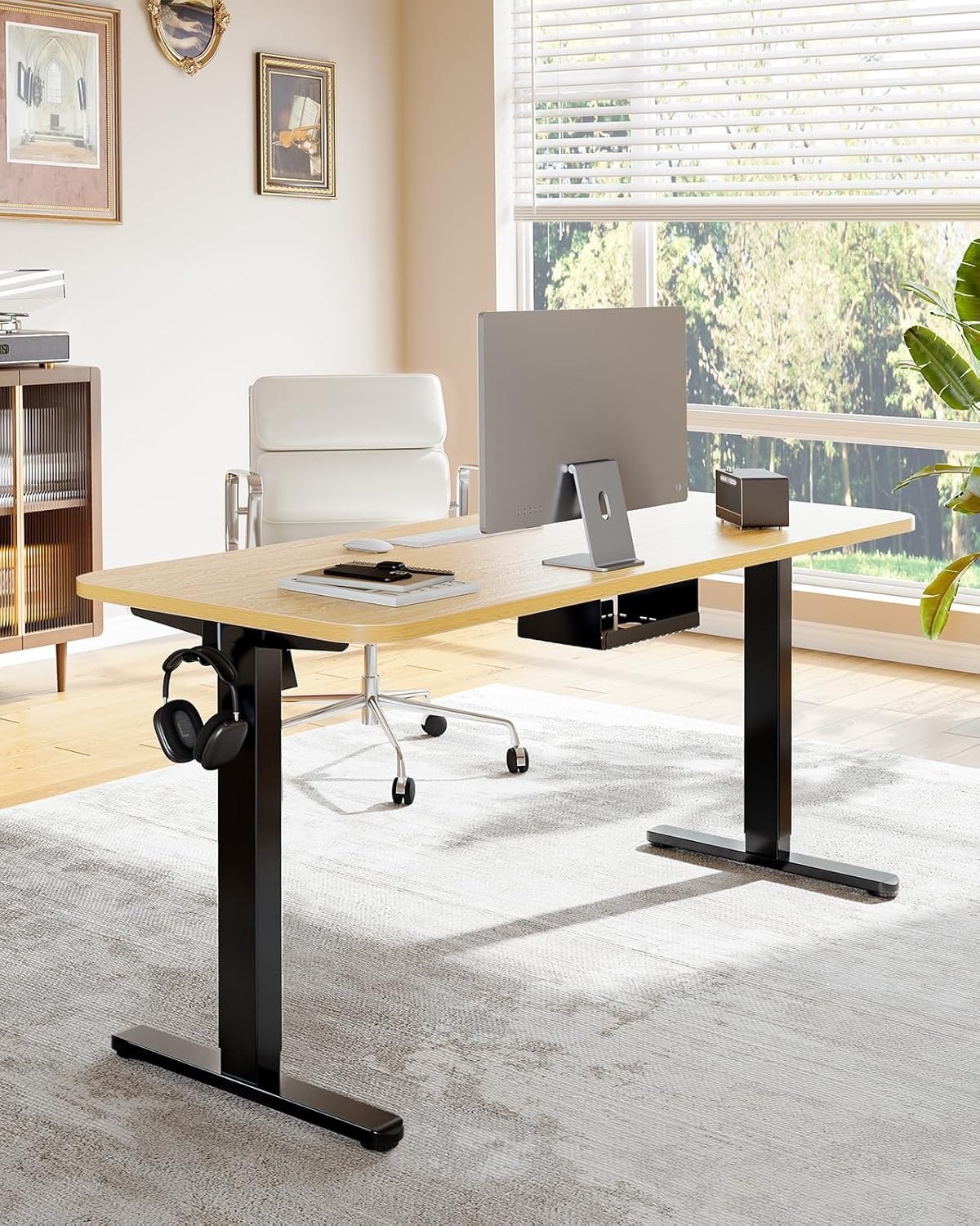 image:imageHUANUO Standing Desk Frame with 220lbs Powerful Brushless Motor Double Crossbeam Structure Thick Adjustable Desk Legs for Max 354 x 866 Desktop for Home Office Black Frame OnlyBlack