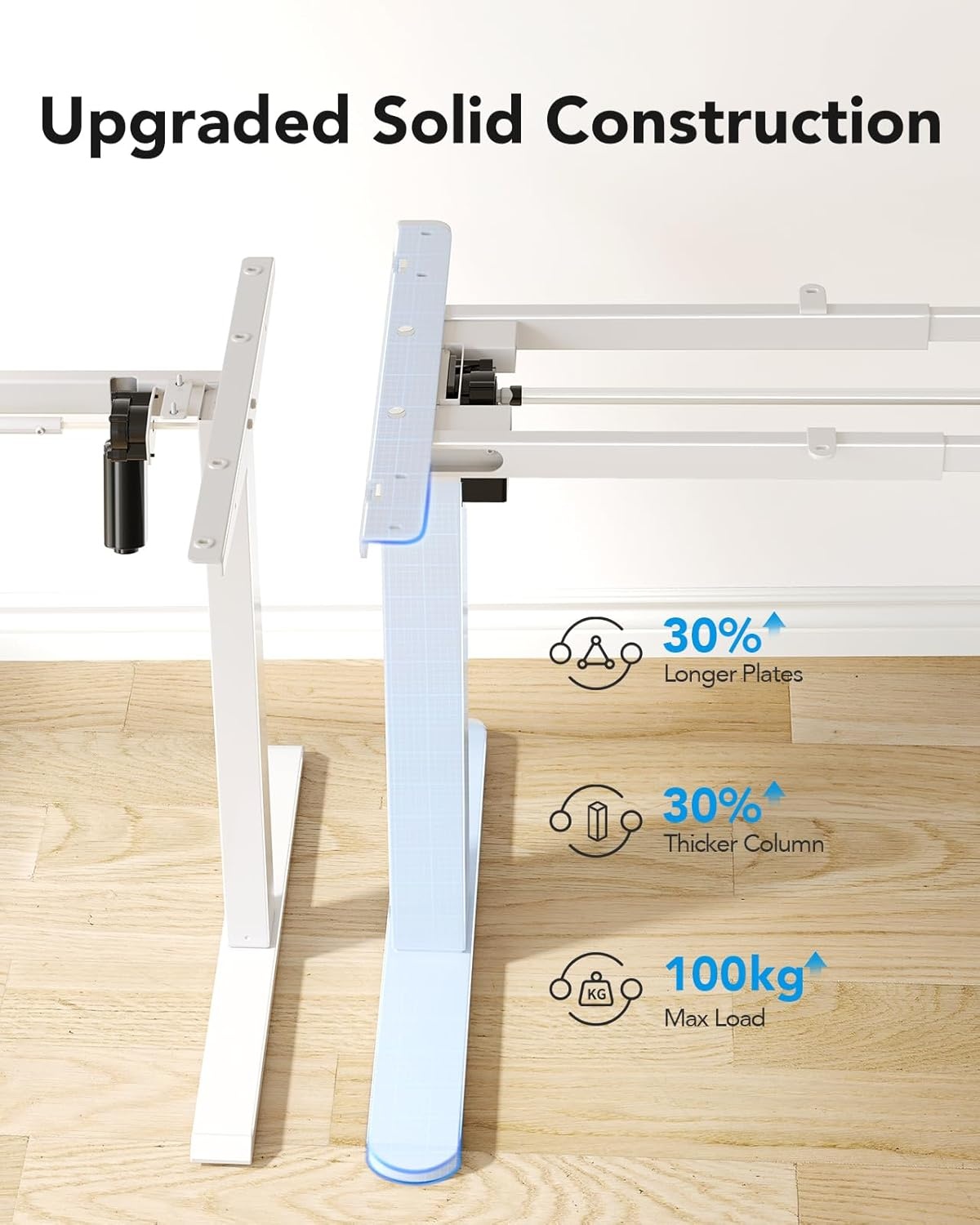 image:imageHUANUO Standing Desk Frame with 220lbs Powerful Brushless Motor Double Crossbeam Structure Thick Adjustable Desk Legs for Max 354 x 866 Desktop for Home Office Black Frame OnlyWhite