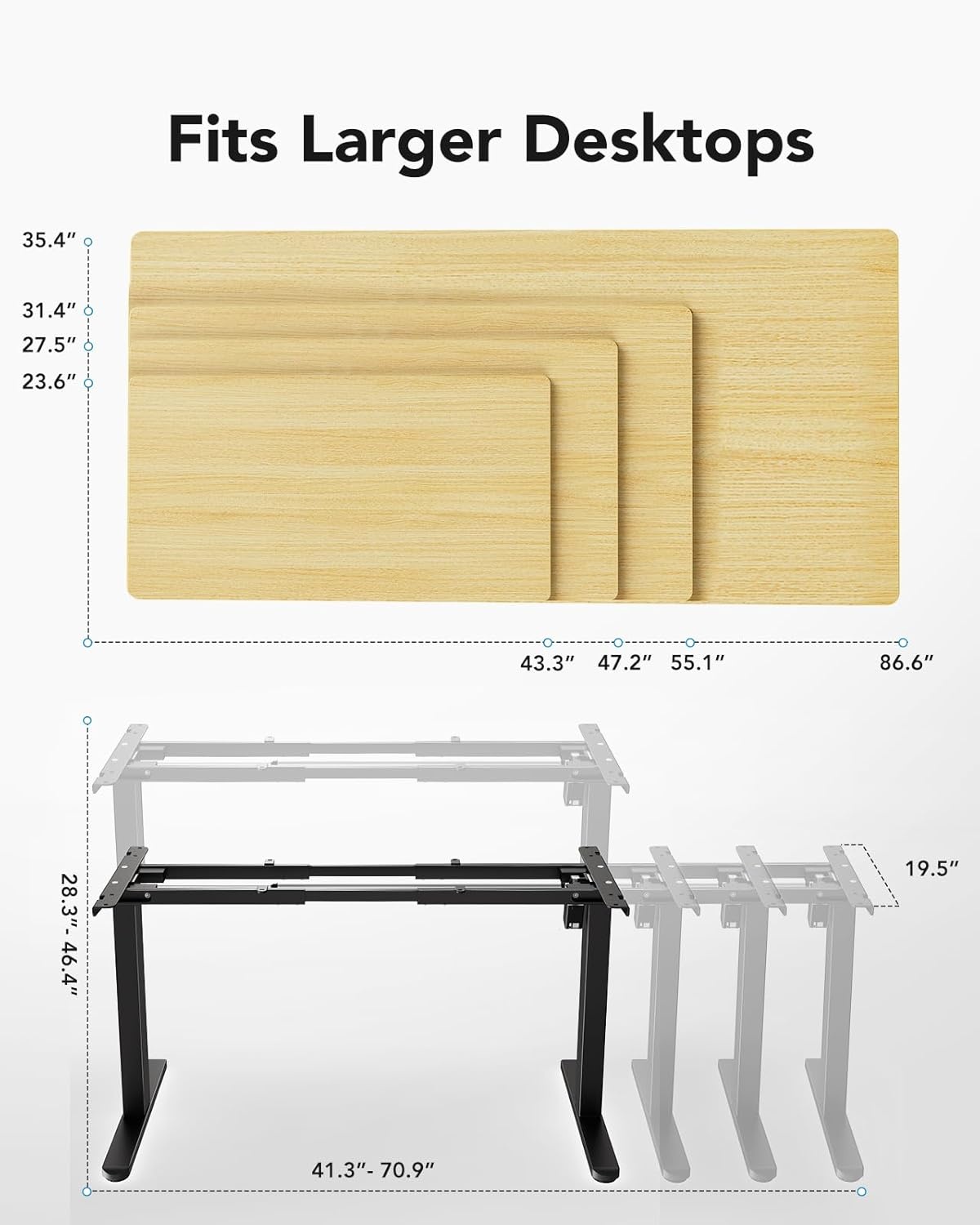 image:imageHUANUO Standing Desk Frame with 220lbs Powerful Brushless Motor Double Crossbeam Structure Thick Adjustable Desk Legs for Max 354 x 866 Desktop for Home Office Black Frame OnlyBlack