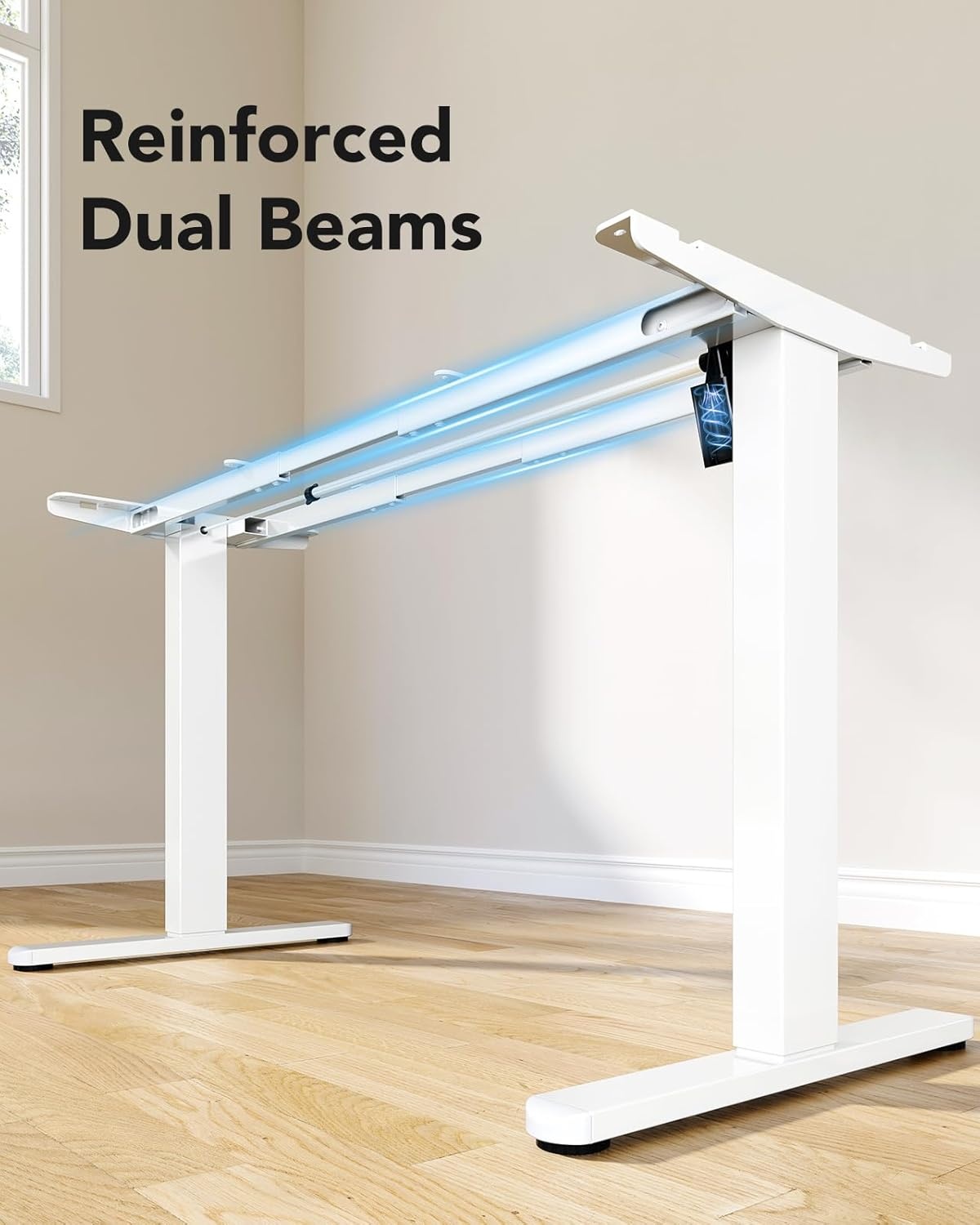 image:imageHUANUO Standing Desk Frame with 220lbs Powerful Brushless Motor Double Crossbeam Structure Thick Adjustable Desk Legs for Max 354 x 866 Desktop for Home Office Black Frame OnlyWhite