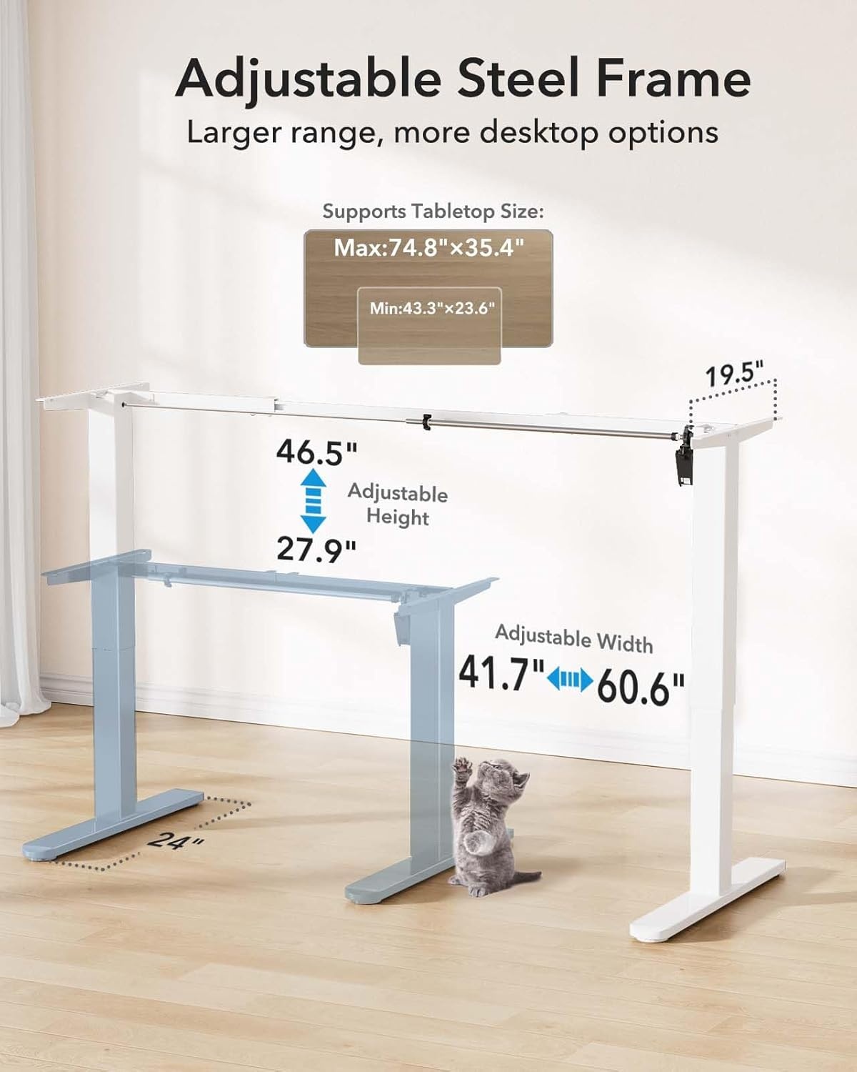 image:imageHUANUO Standing Desk Frame with 220lbs Powerful Brushless Motor Thick TShaped Adjustable Desk Legs Made of AutomotiveGrade Steel for Max 75 x 35 Desktop for Home Office White Frame OnlyWhite