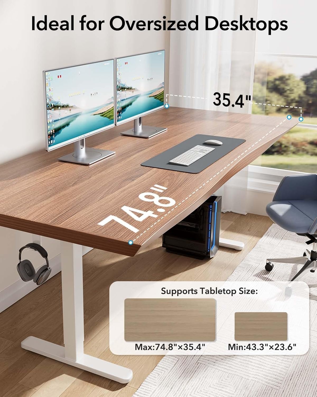image:imageHUANUO Standing Desk Frame with 220lbs Powerful Brushless Motor Thick TShaped Adjustable Desk Legs Made of AutomotiveGrade Steel for Max 75 x 35 Desktop for Home Office White Frame OnlyWhite