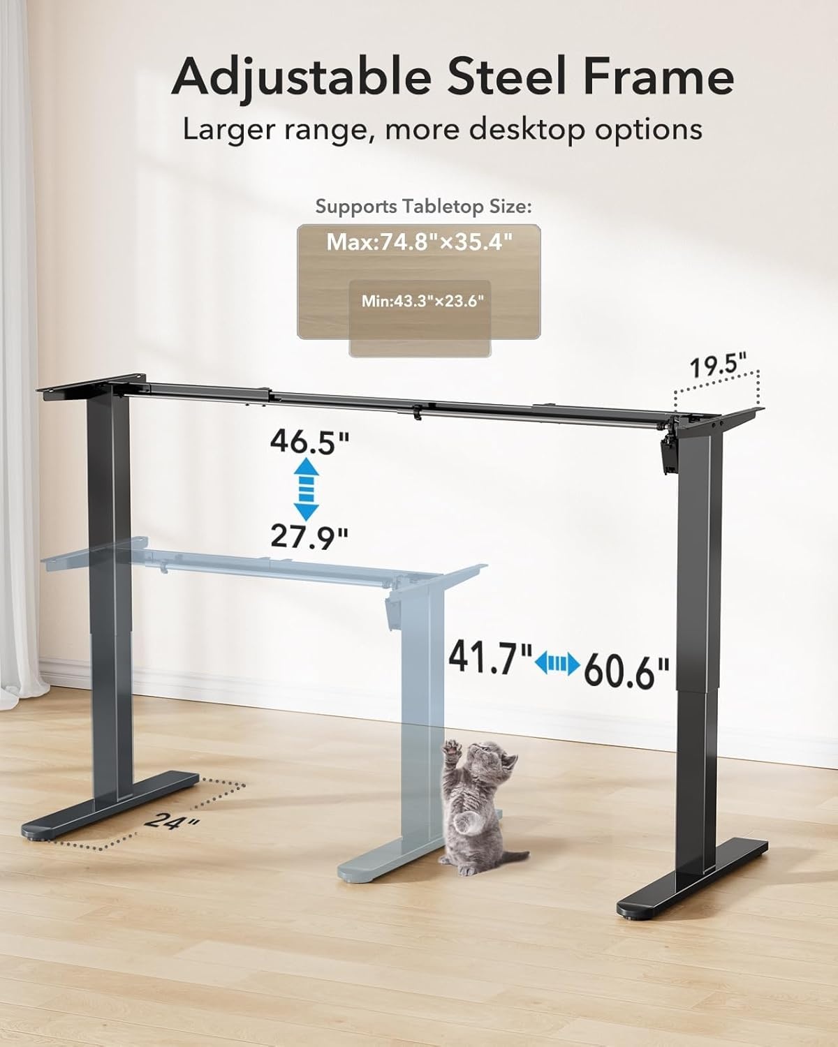 image:imageHUANUO Standing Desk Frame with 220lbs Powerful Brushless Motor Thick TShaped Adjustable Desk Legs Made of AutomotiveGrade Steel for Max 75 x 35 Desktop for Home Office White Frame OnlyBlack