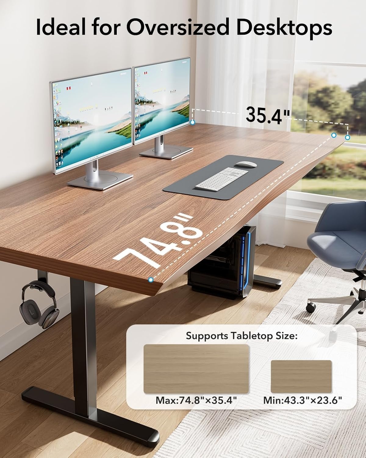 image:imageHUANUO Standing Desk Frame with 220lbs Powerful Brushless Motor Thick TShaped Adjustable Desk Legs Made of AutomotiveGrade Steel for Max 75 x 35 Desktop for Home Office White Frame OnlyBlack