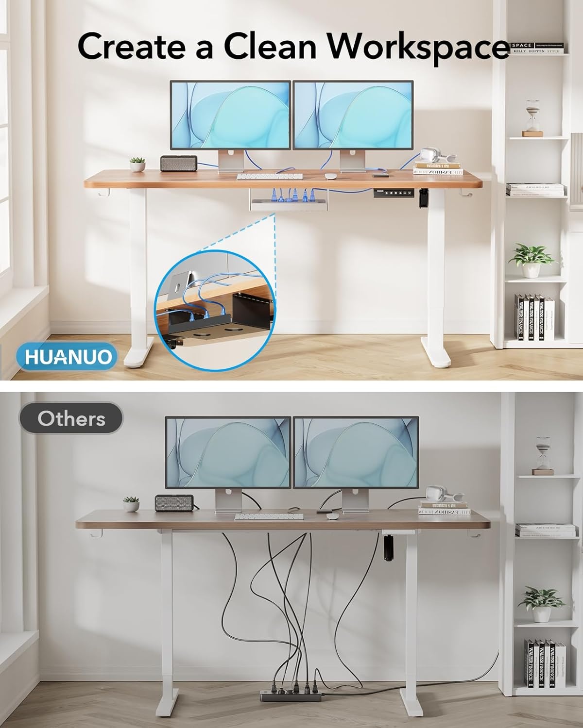image:imageHUANUO Standing Desk Frame with 220lbs Powerful Brushless Motor Thick TShaped Adjustable Desk Legs Made of AutomotiveGrade Steel for Max 75 x 35 Desktop for Home Office White Frame OnlyWhite
