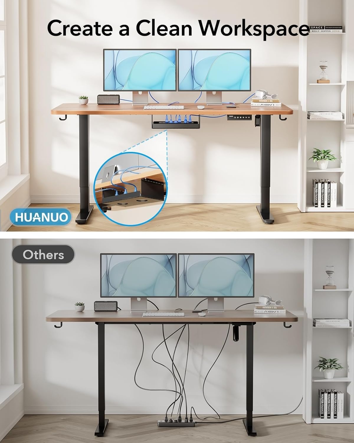 image:imageHUANUO Standing Desk Frame with 220lbs Powerful Brushless Motor Thick TShaped Adjustable Desk Legs Made of AutomotiveGrade Steel for Max 75 x 35 Desktop for Home Office White Frame OnlyBlack