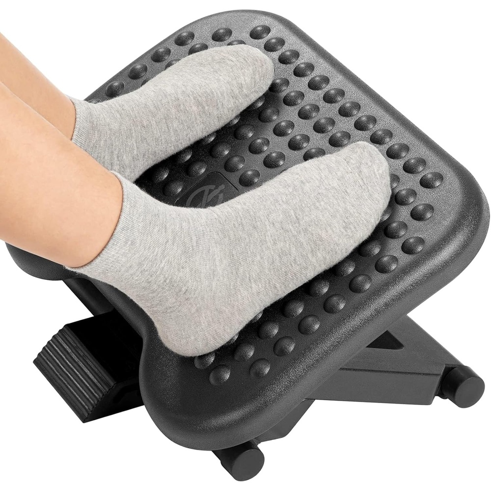 image:imageHUANUO Adjustable Desk Footrest Foot Rest for Under Desk at Work with Massage Adjustable Foot Stool with 3 Height Position amp 30 Degree Tilt Angle Adjustment for Home OfficeBlack