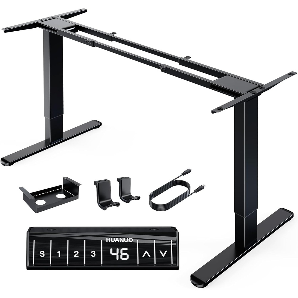 image:imageHUANUO Electric Standing Desks Frame with 265 lbs Dual MotorThick TShaped Desk Legs Made of Automotive Grade Steelfor Max 90x315 Desktop Height Adjustable Desk Frame for Home Office Frame OnlyBlack