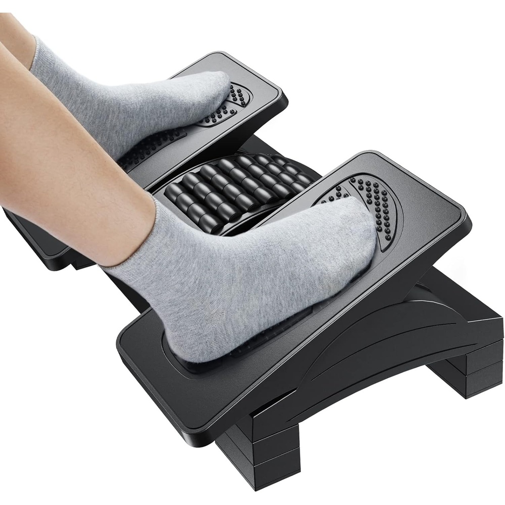 image:imageHUANUO Foot Rest Under Desk Adjustable Ergonomic Footrest for Under Desk at Work or Gaming with Massage Texture and Roller 20 Degree Tilt Angle Adjustment Foot Stool for Office Home