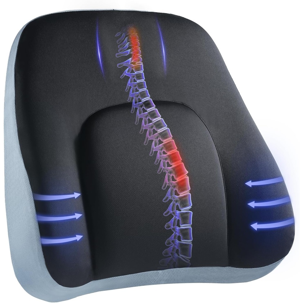 image:imageHUANUO Lumbar Support Pillow for Office Chair Car Back Support Pillow Memory Foam Back Cushion with Double Adjustable Straps Ergonomic Posture Corrector for Sitting Comfort
