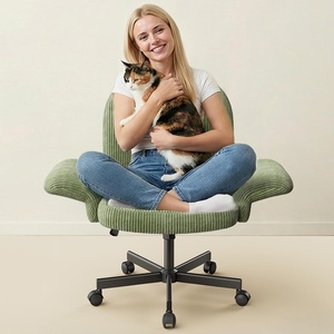 image:imageHUANUO Criss Cross Office Chair for Women Cross Legged Desk Chair with Adjustable Armrests Soft Corduroy Fabric for Small Spaces Petite Home Office Computer Chair for Girls PinkLight Green