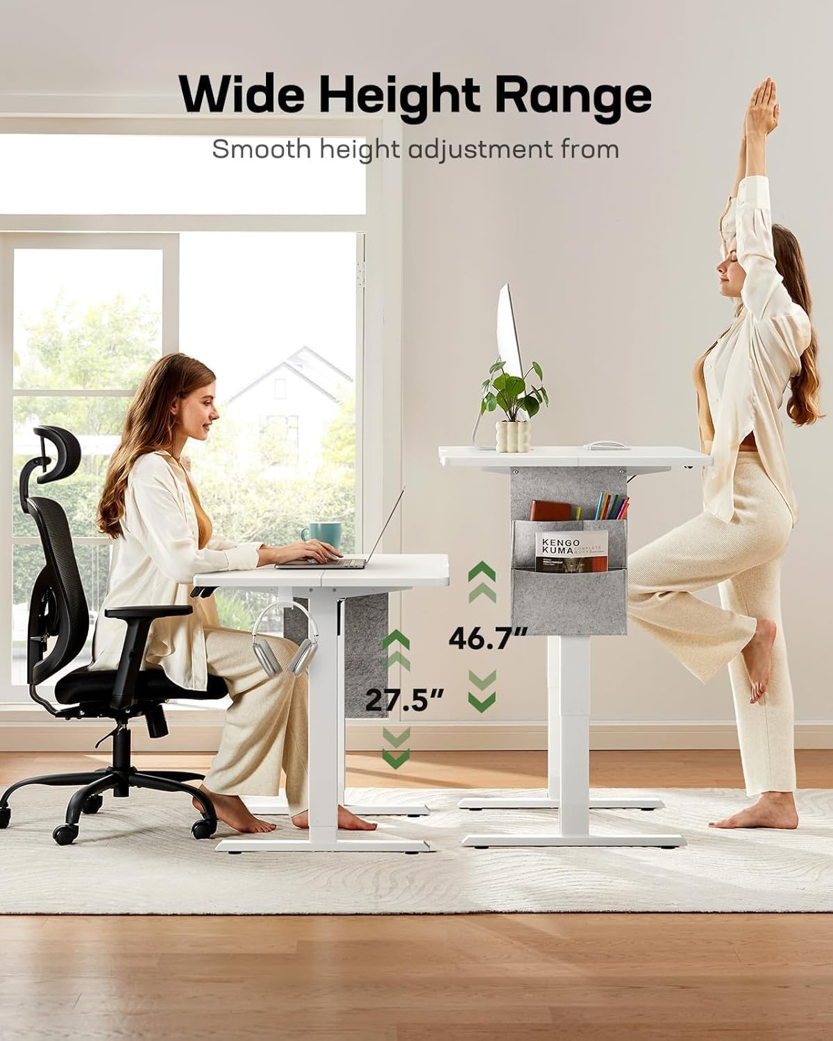 image:imageHUANUO 55 x 28 inch Electric Standing Desk Adjustable Height 4 Memory Height Settings Sit Stand Up Desk for Home Office amp Computer Workstation WhiteWhite