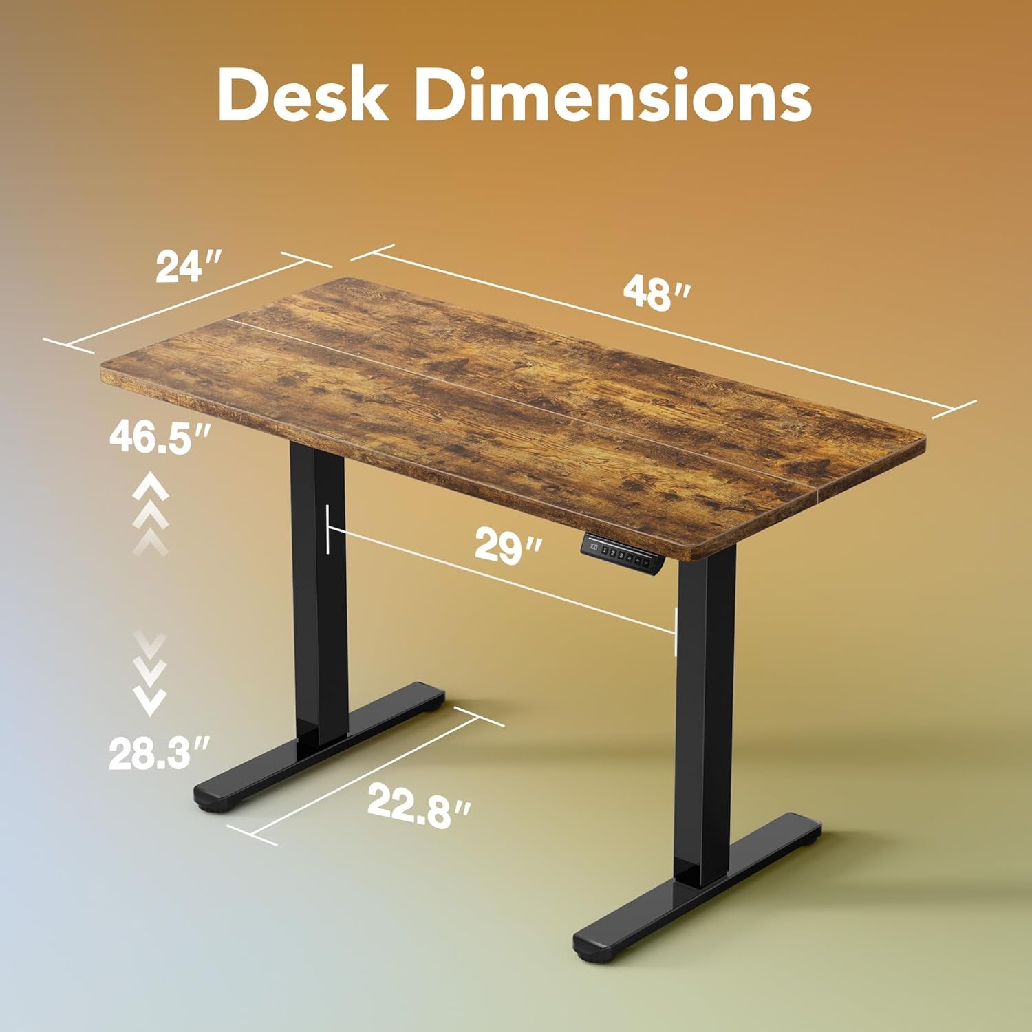 image:imageHUANUO 55 x 28 inch Electric Standing Desk Adjustable Height 4 Memory Height Settings Sit Stand Up Desk for Home Office amp Computer Workstation WhiteRustic Brown
