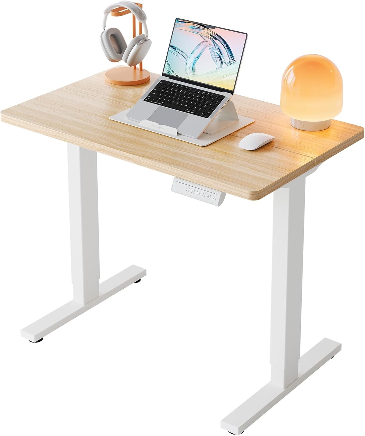 image:imageHUANUO 55 x 28 inch Electric Standing Desk Adjustable Height 4 Memory Height Settings Sit Stand Up Desk for Home Office amp Computer Workstation WhiteNatural