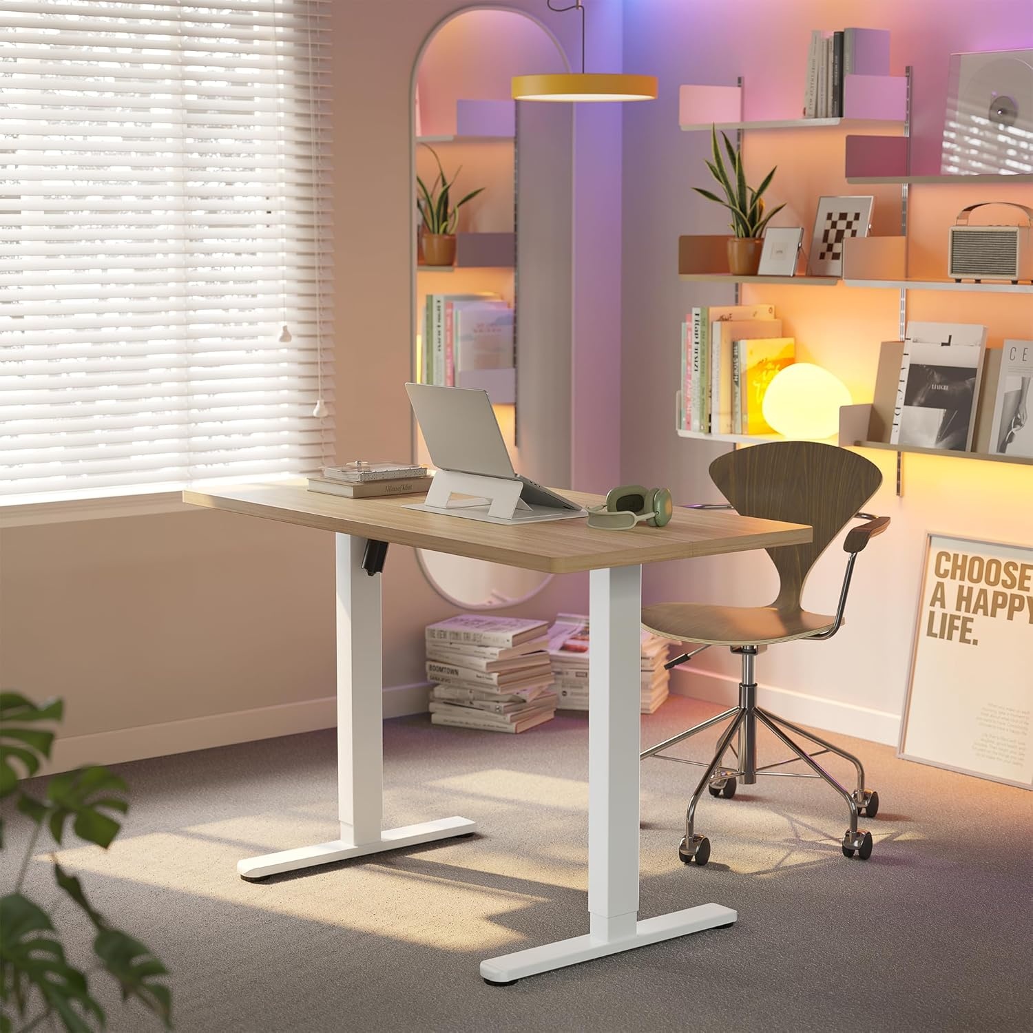 image:imageHUANUO 55 x 28 inch Electric Standing Desk Adjustable Height 4 Memory Height Settings Sit Stand Up Desk for Home Office amp Computer Workstation WhiteNatural