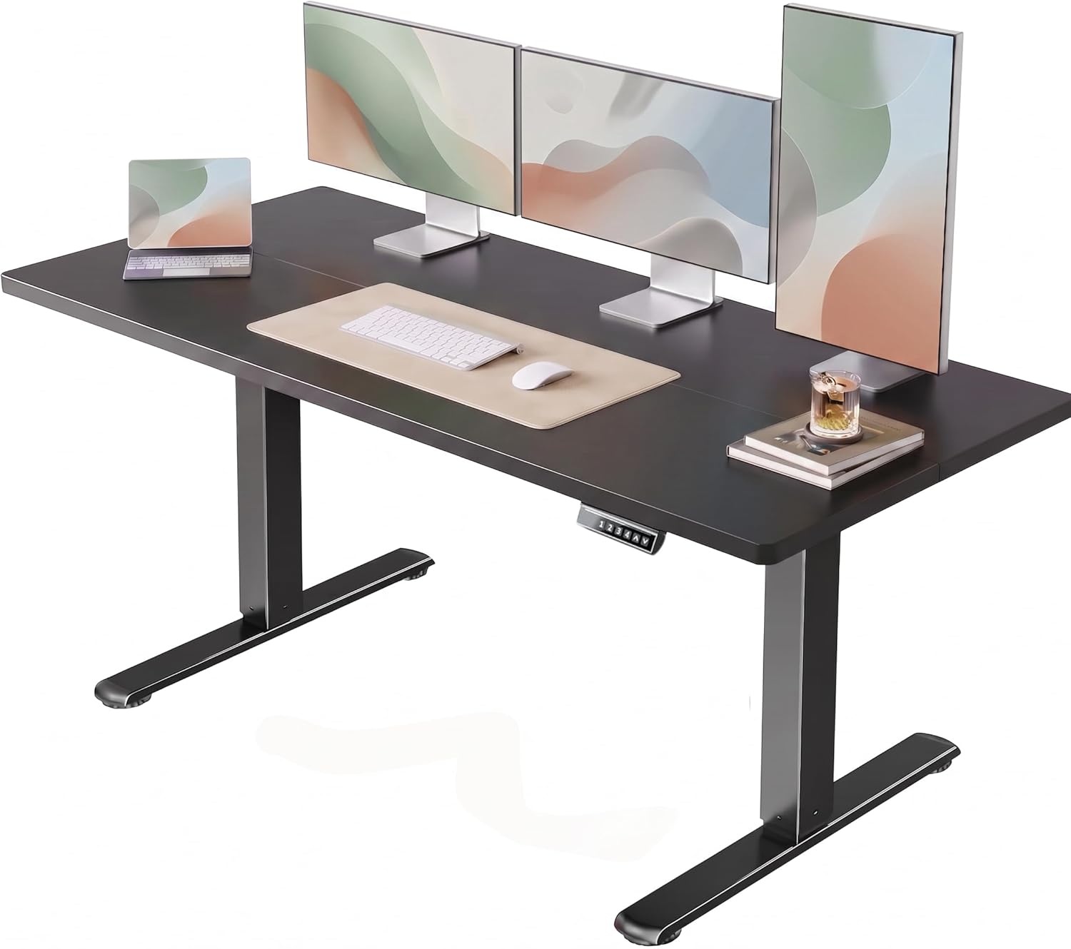 image:imageHUANUO 55 x 28 inch Electric Standing Desk Adjustable Height 4 Memory Height Settings Sit Stand Up Desk for Home Office amp Computer Workstation WhiteBlack