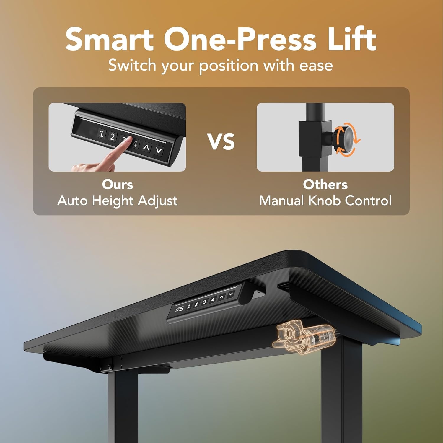 image:imageHUANUO 55 x 28 inch Electric Standing Desk Adjustable Height 4 Memory Height Settings Sit Stand Up Desk for Home Office amp Computer Workstation WhiteCarbon Fiber Black